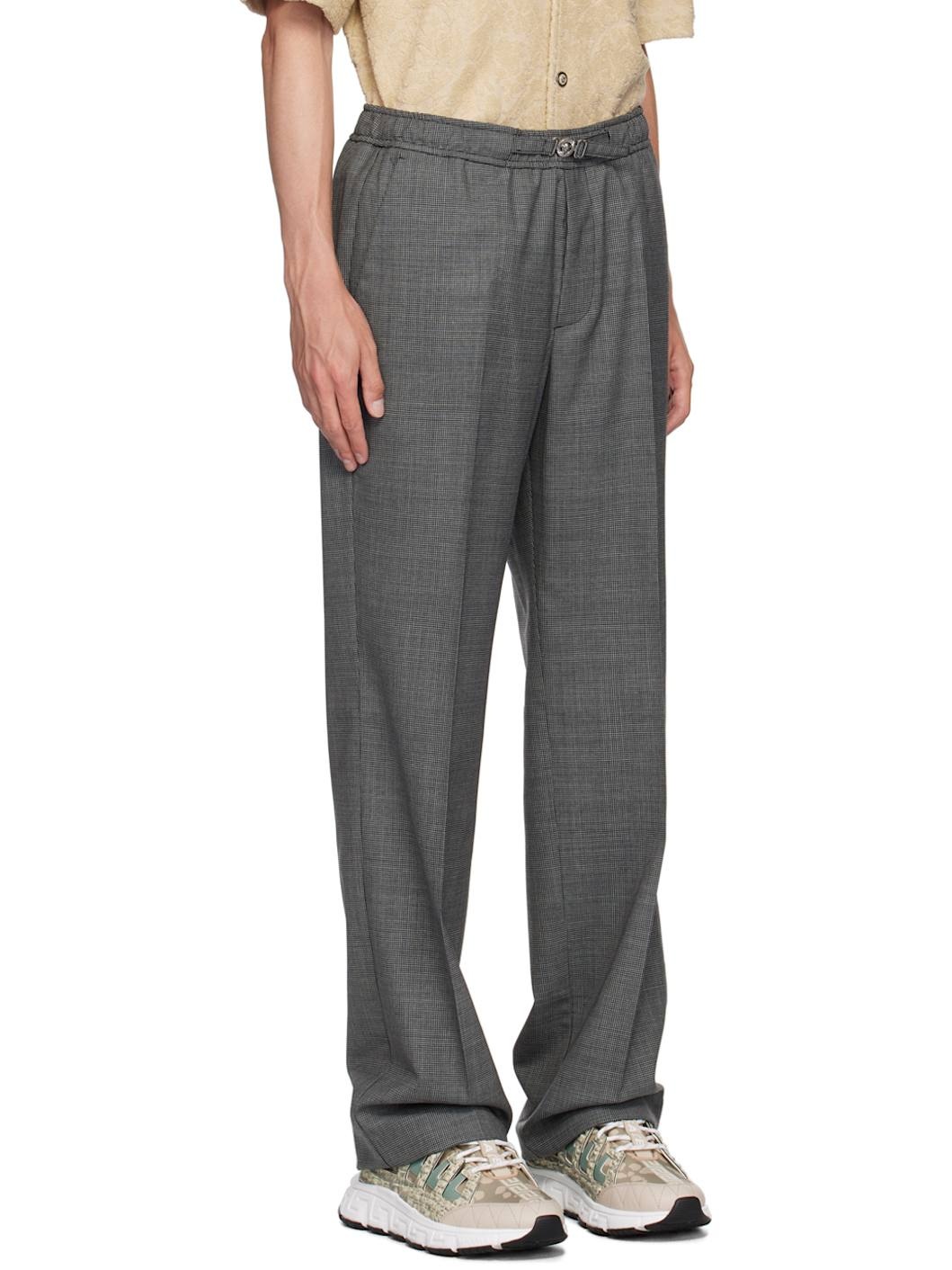 Black & Gray Houndstooth Wool Trousers - 2