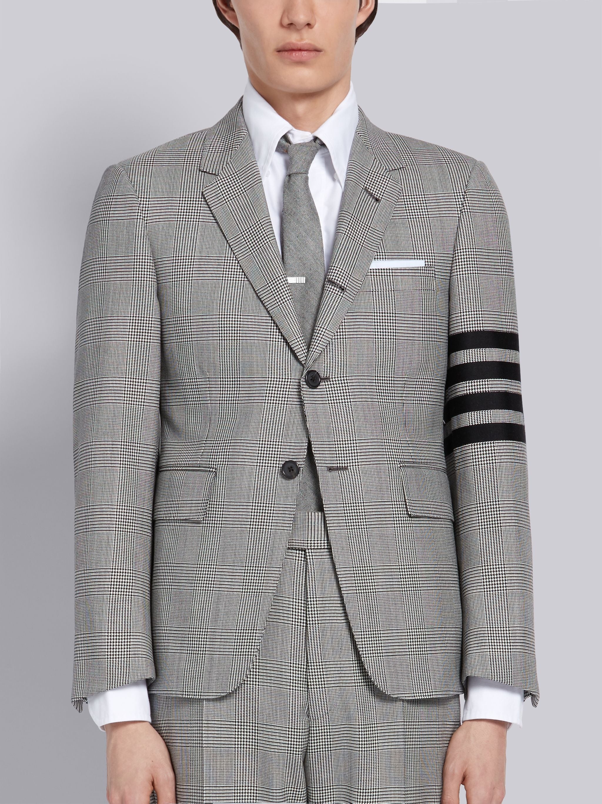 Black and White Wool Prince of Wales Classic 4-bar Sport Coat - 1