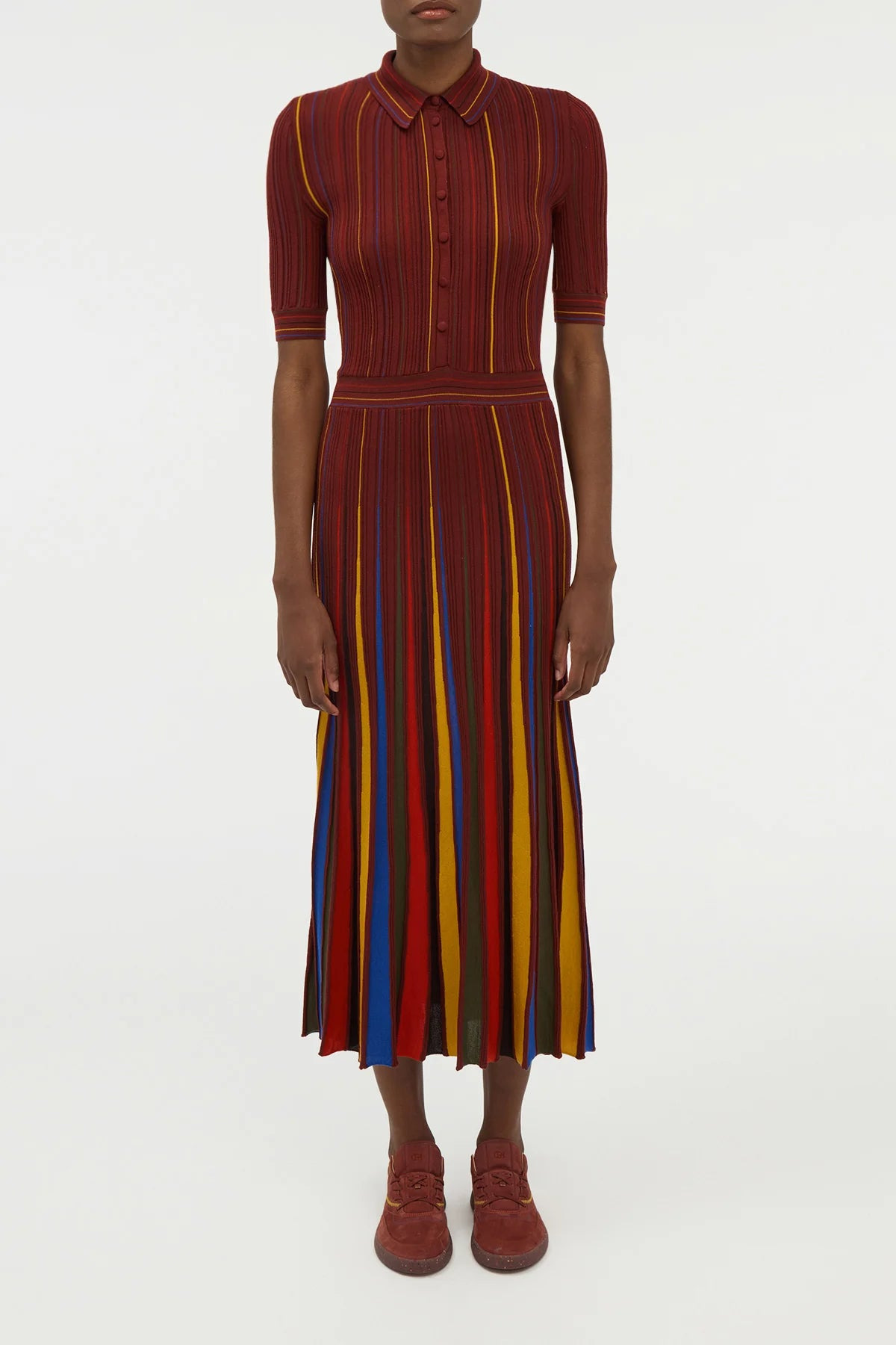 Calypso Pinstripe Knit Midi Dress Burnt Sienna Merino Wool - 3