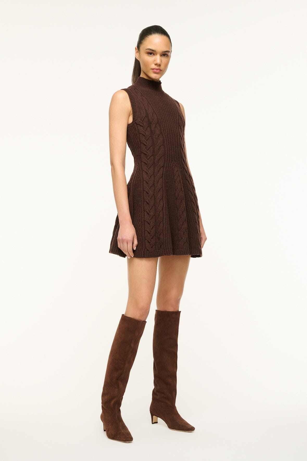 STAUD CHARADE DRESS DARK CHOCOLATE - 4