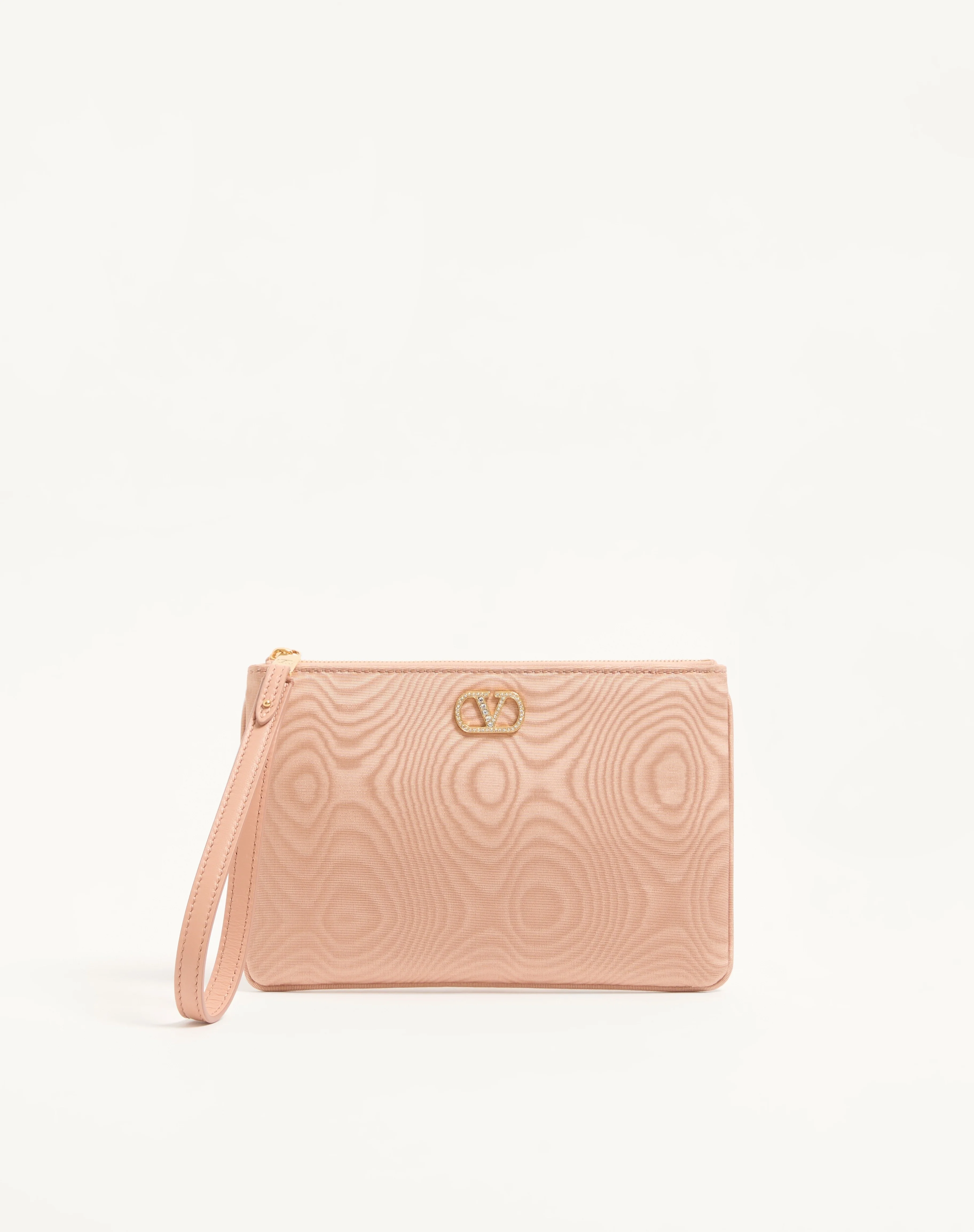 VLOGO SIGNATURE CLUTCH IN MOIRÉ FABRIC WITH JEWEL LOGO. - 1
