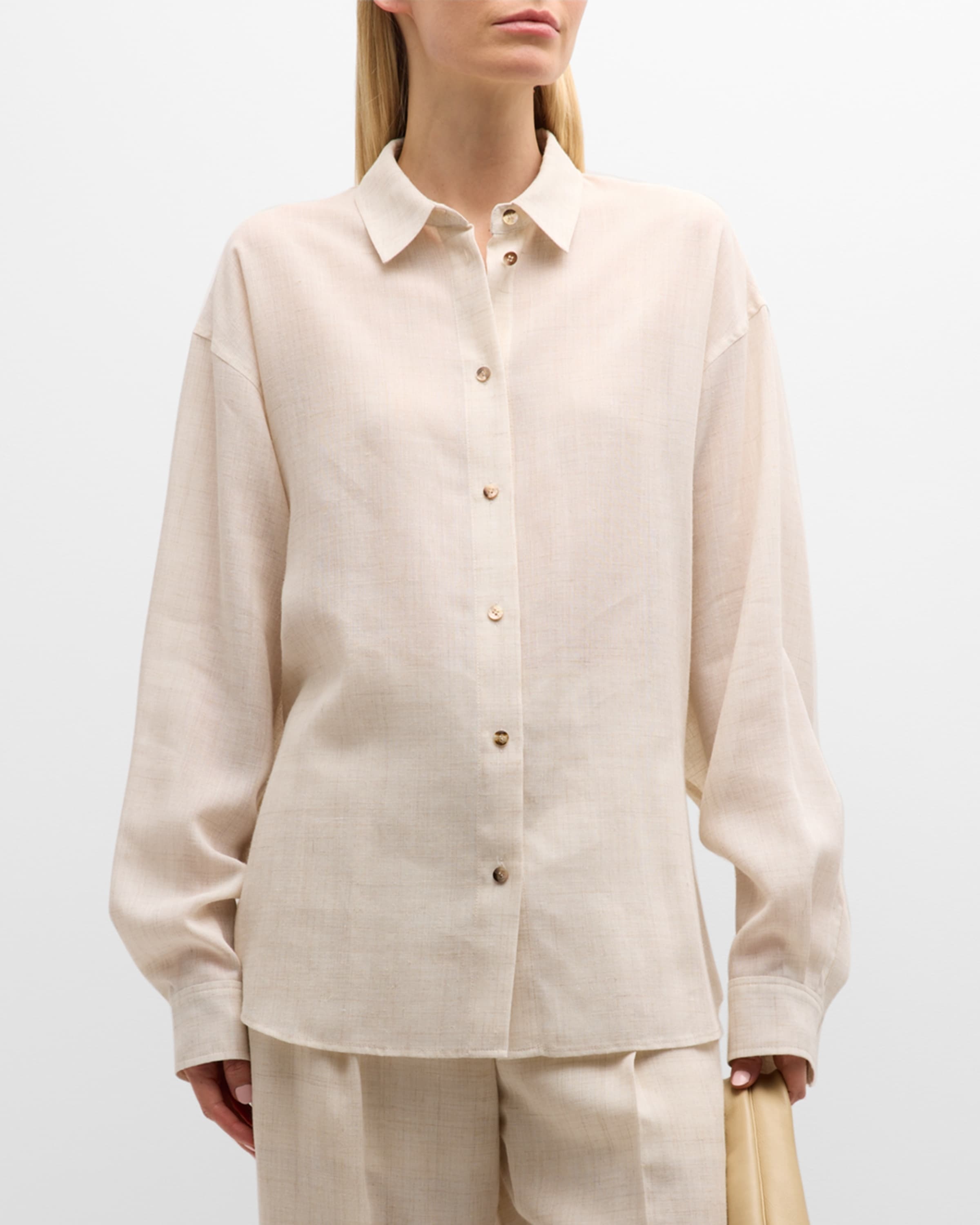 Button-Front Belted Linen Shirt - 2