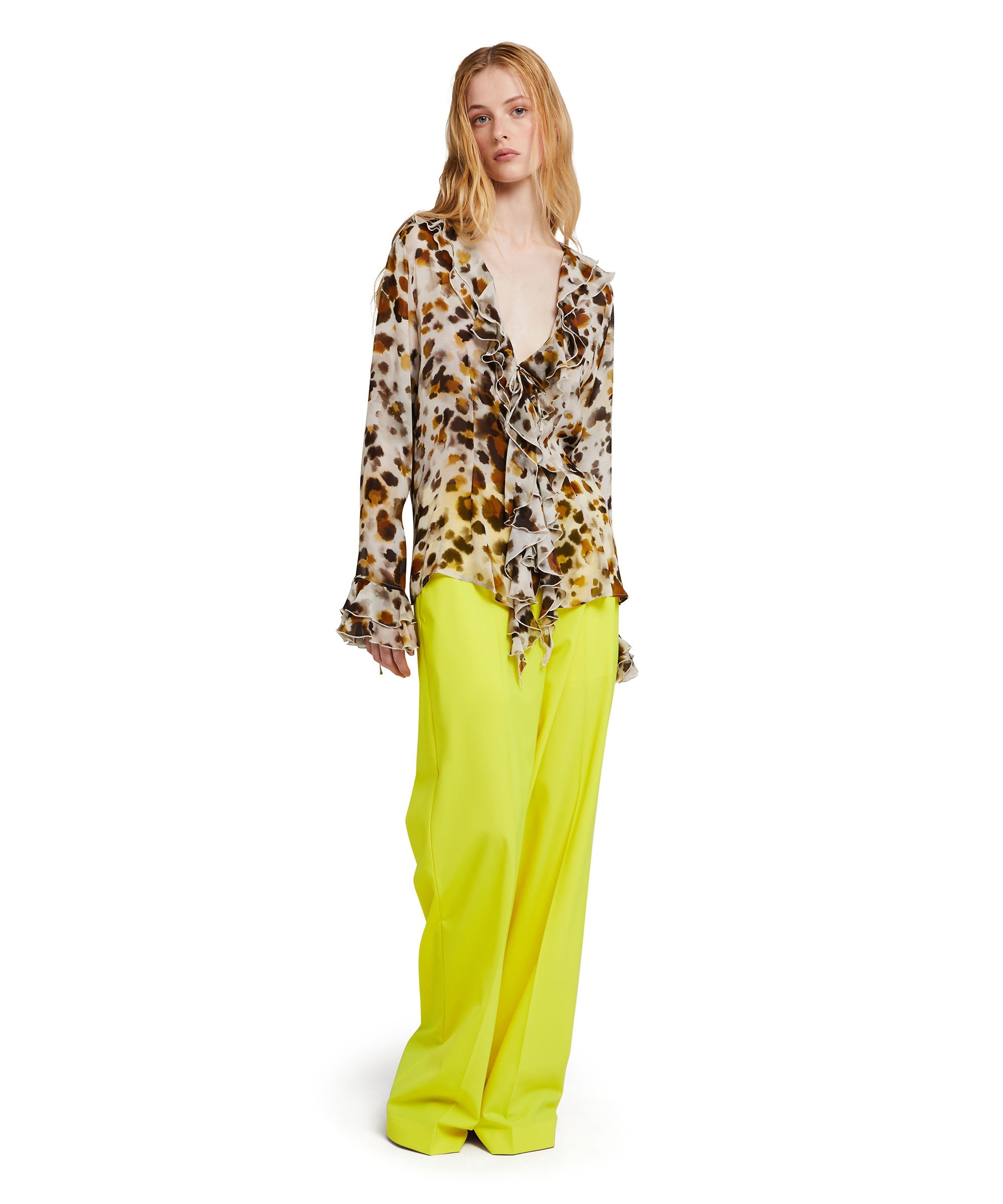 Ruffled blouse with georgette "watercolor leopard" print - 5