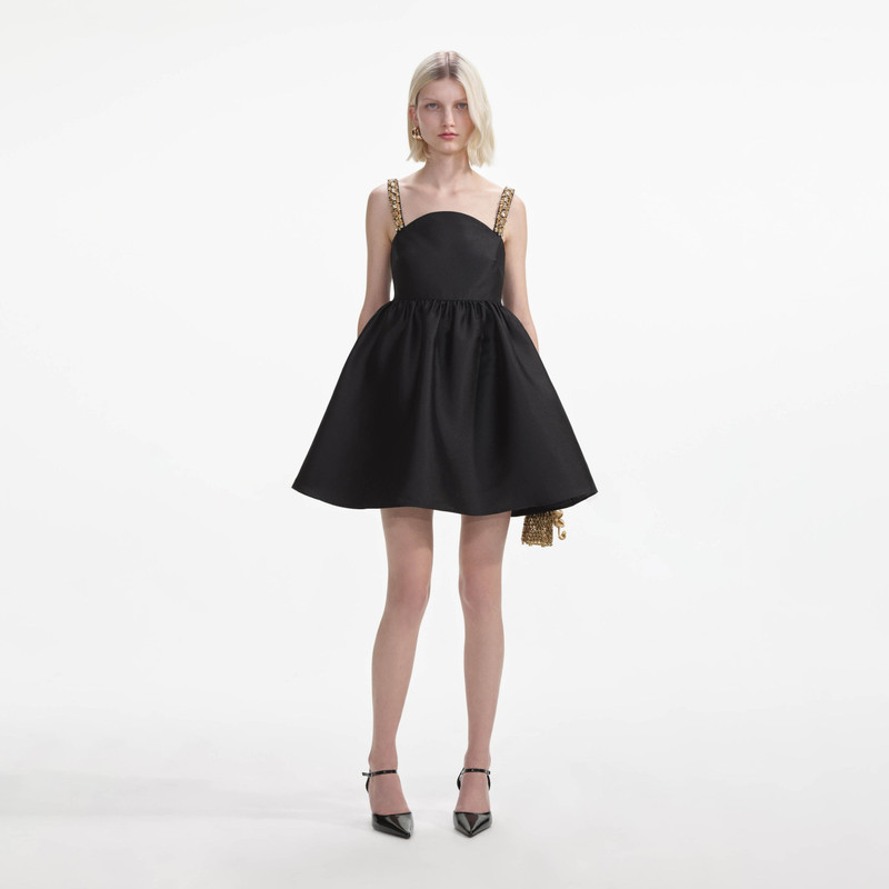 Black Taffeta Embellished Mini Dress 1