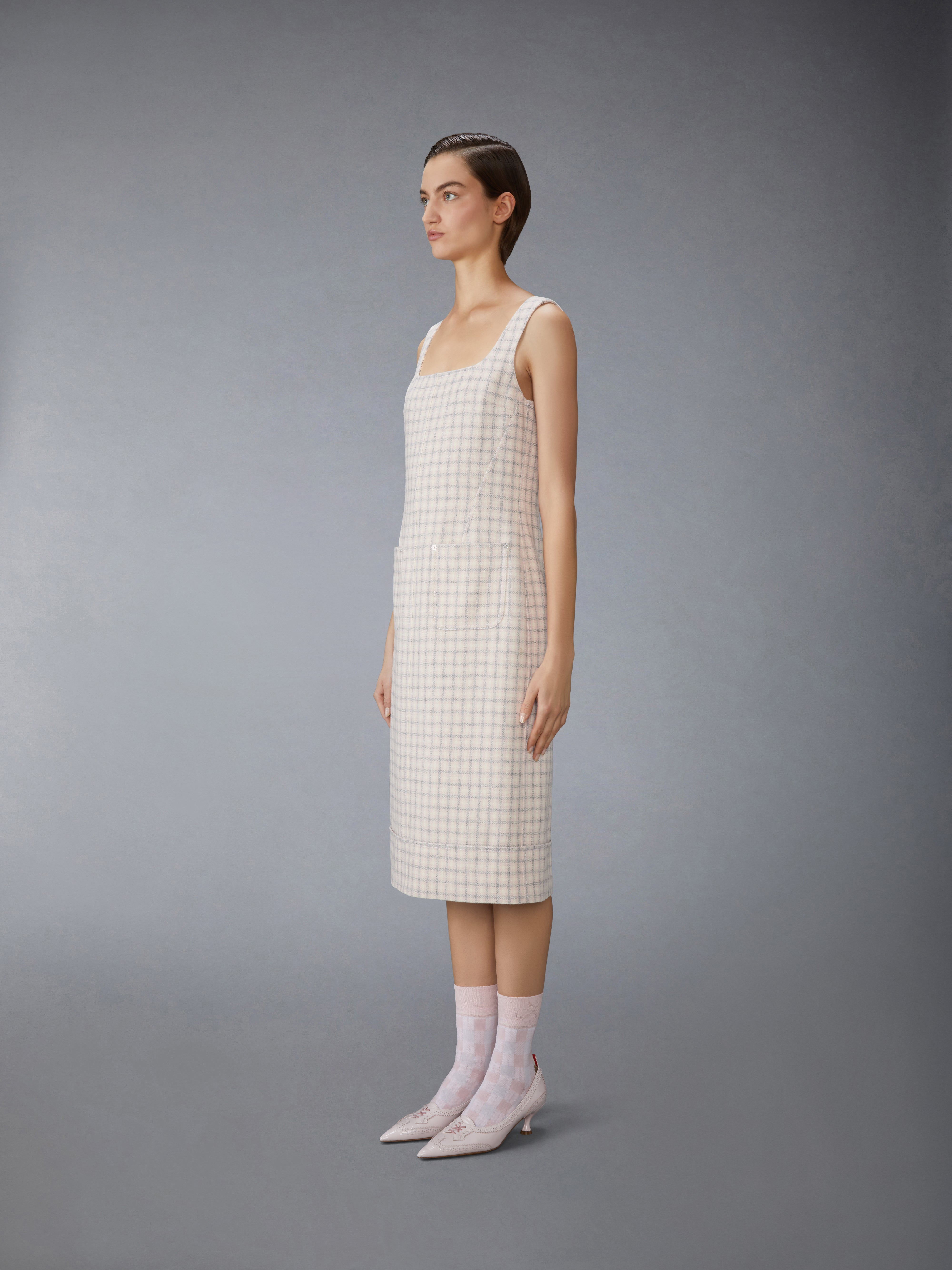 GUNCLUB CHECK HUNTING TWEED SQUARE NECK COLUMN DRESS - 6