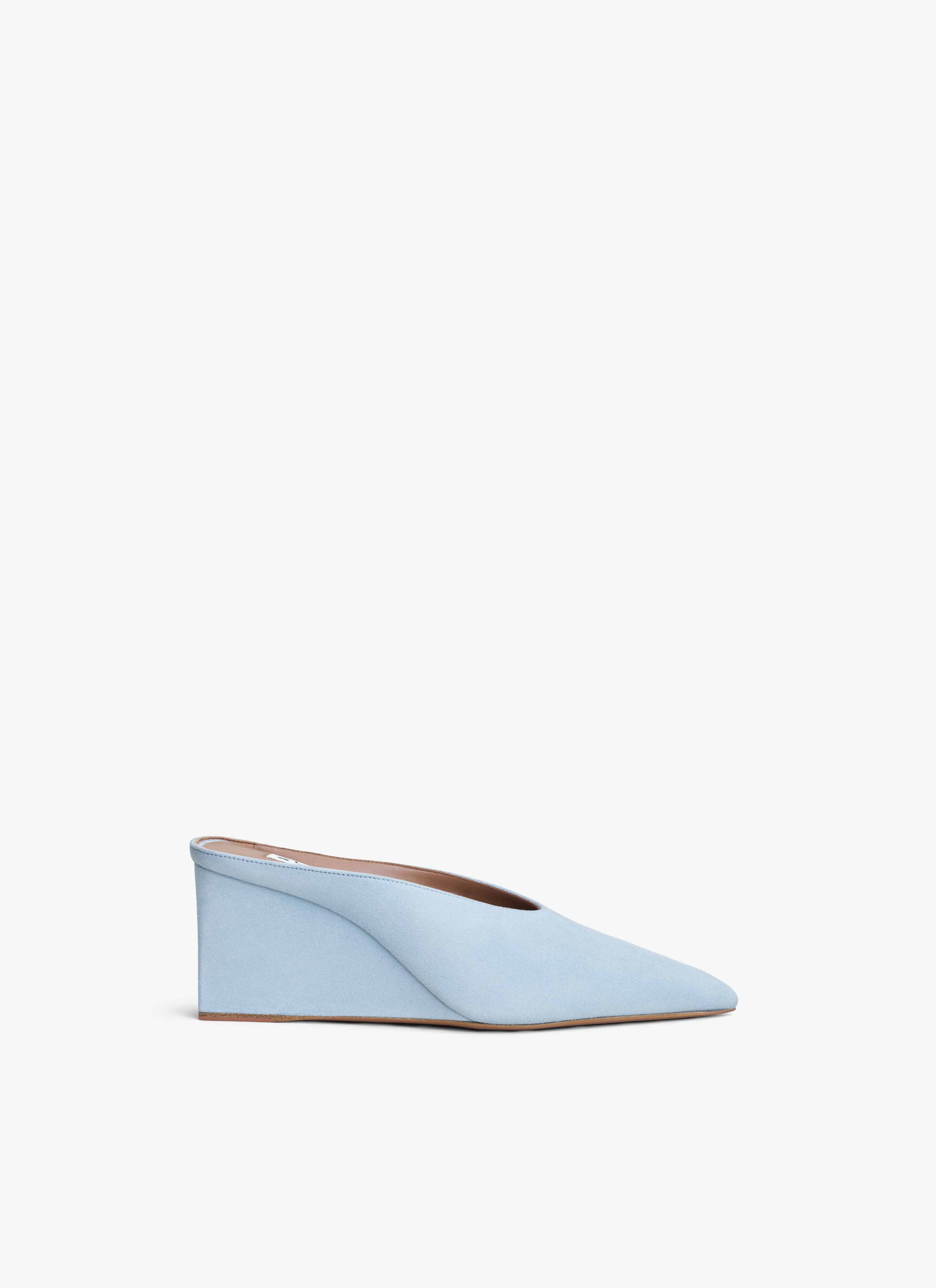 CUBE WEDGE MULES IN SUEDE GOATSKIN - 1