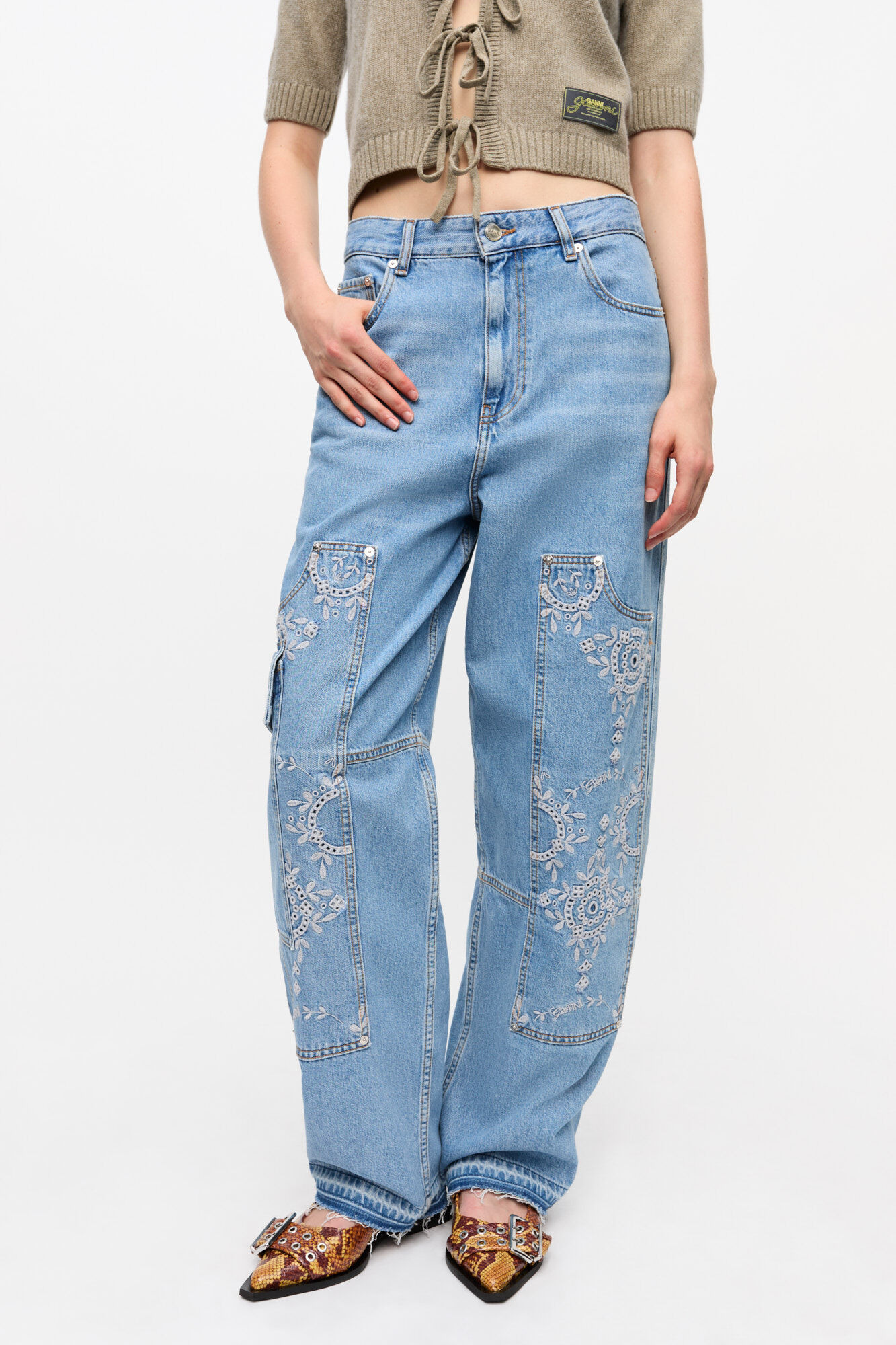 BRODERIE ANGLAISE CARPENTER JEANS - 3