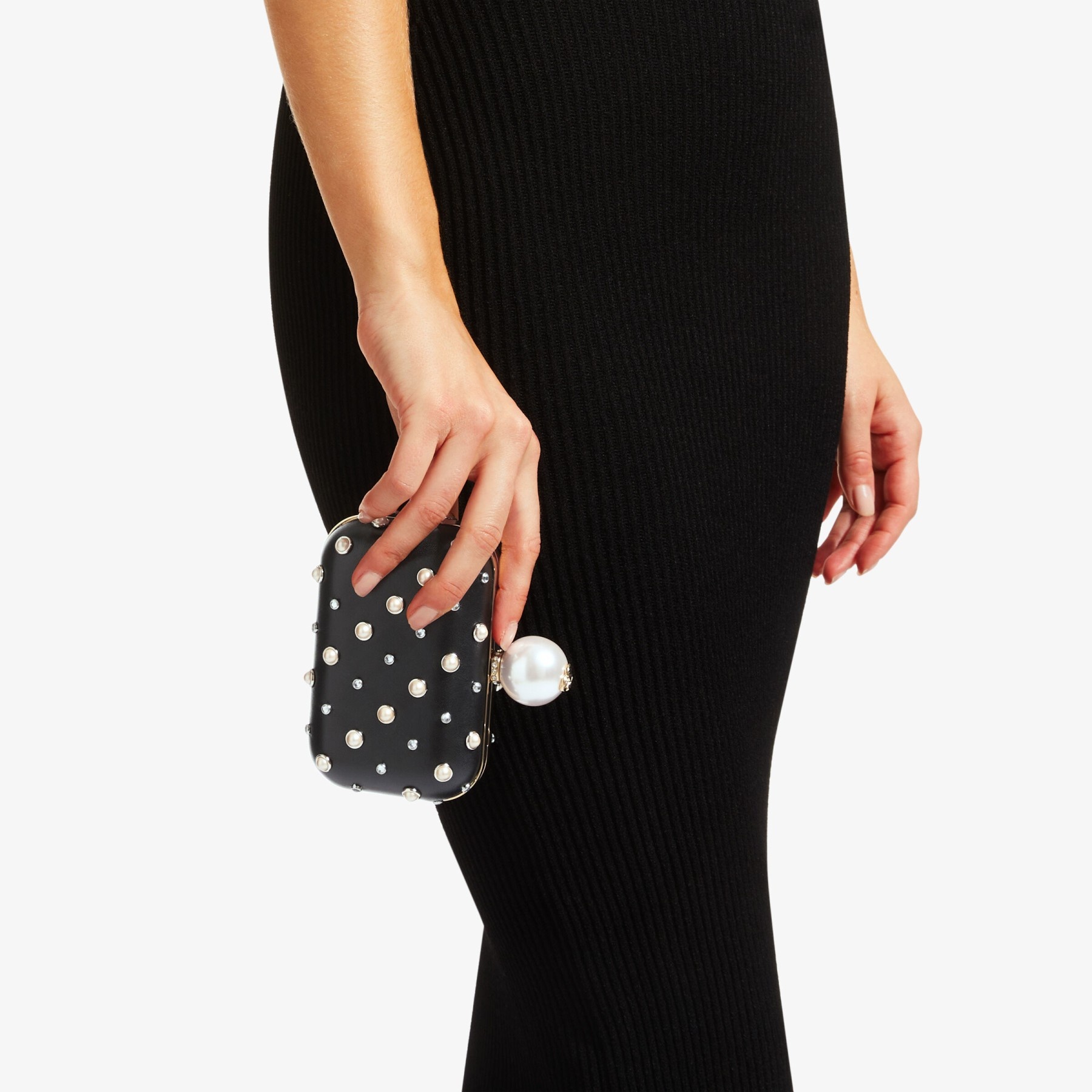 Micro Cloud
Black Nappa Mini Bag with Pearl Studs and Pearl Clasp - 5