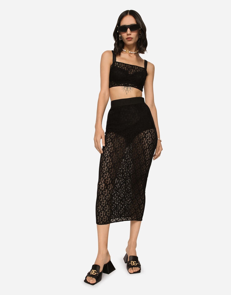 Tulle calf-length skirt with all-over DG logo - 4