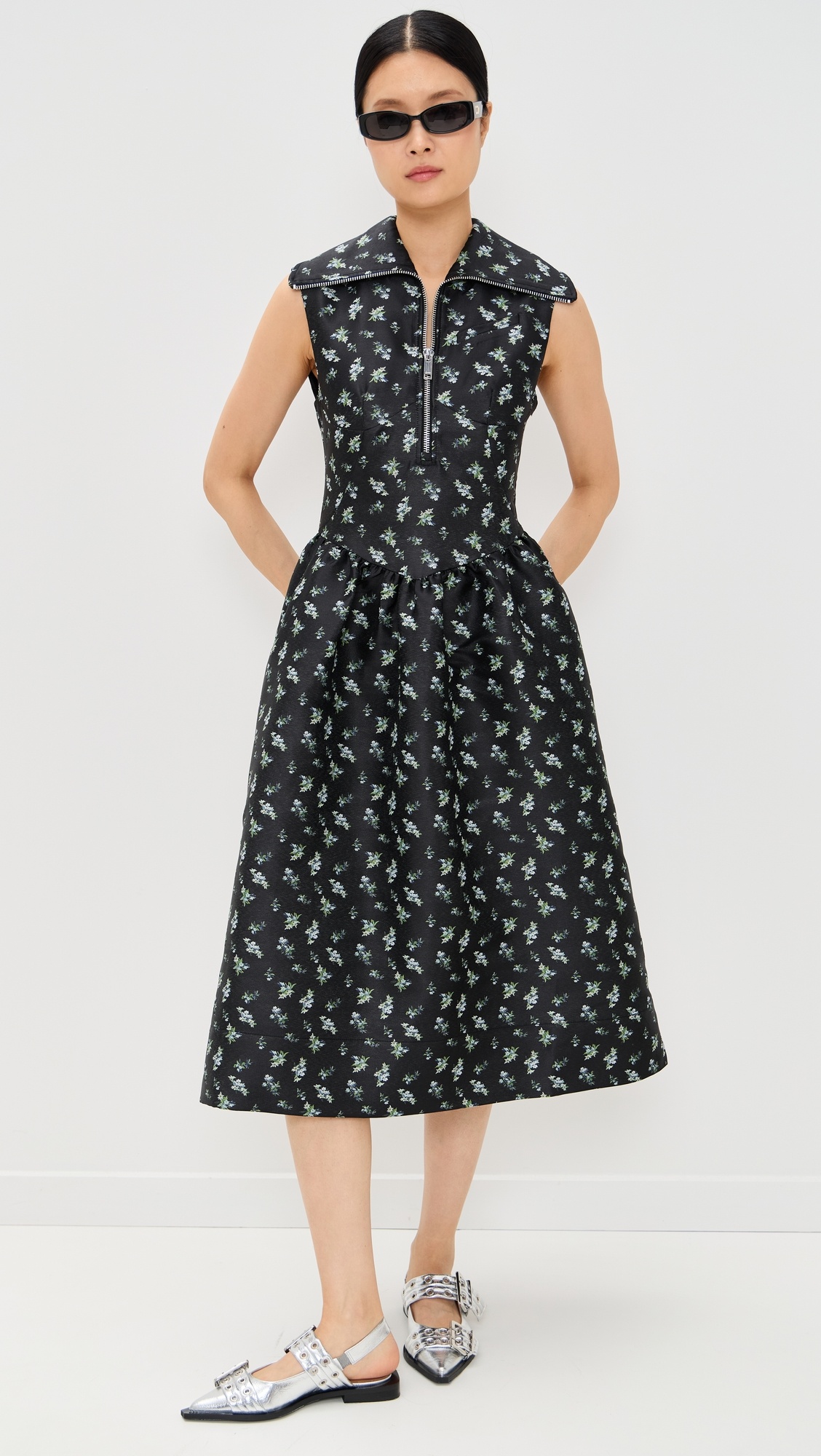Floral Jacquard Midi Dress - 1
