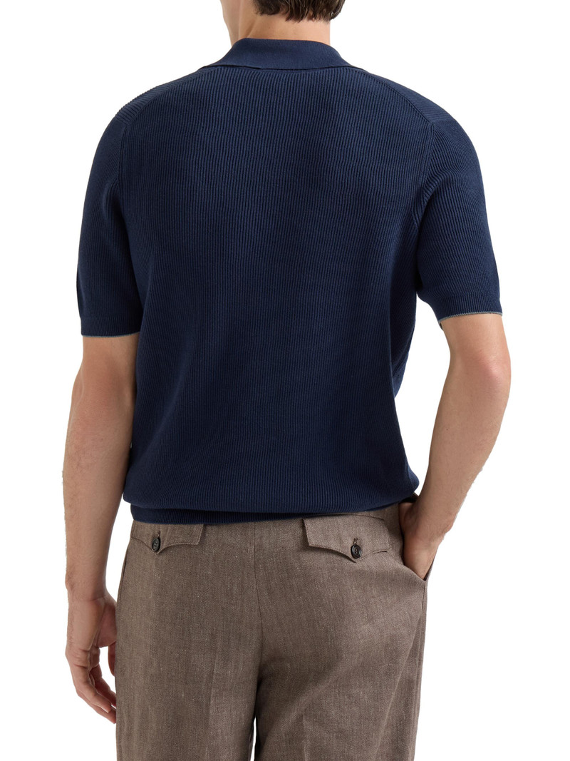 Men's Cotton English Rib Knit Polo Shirt - Navy Blue 3