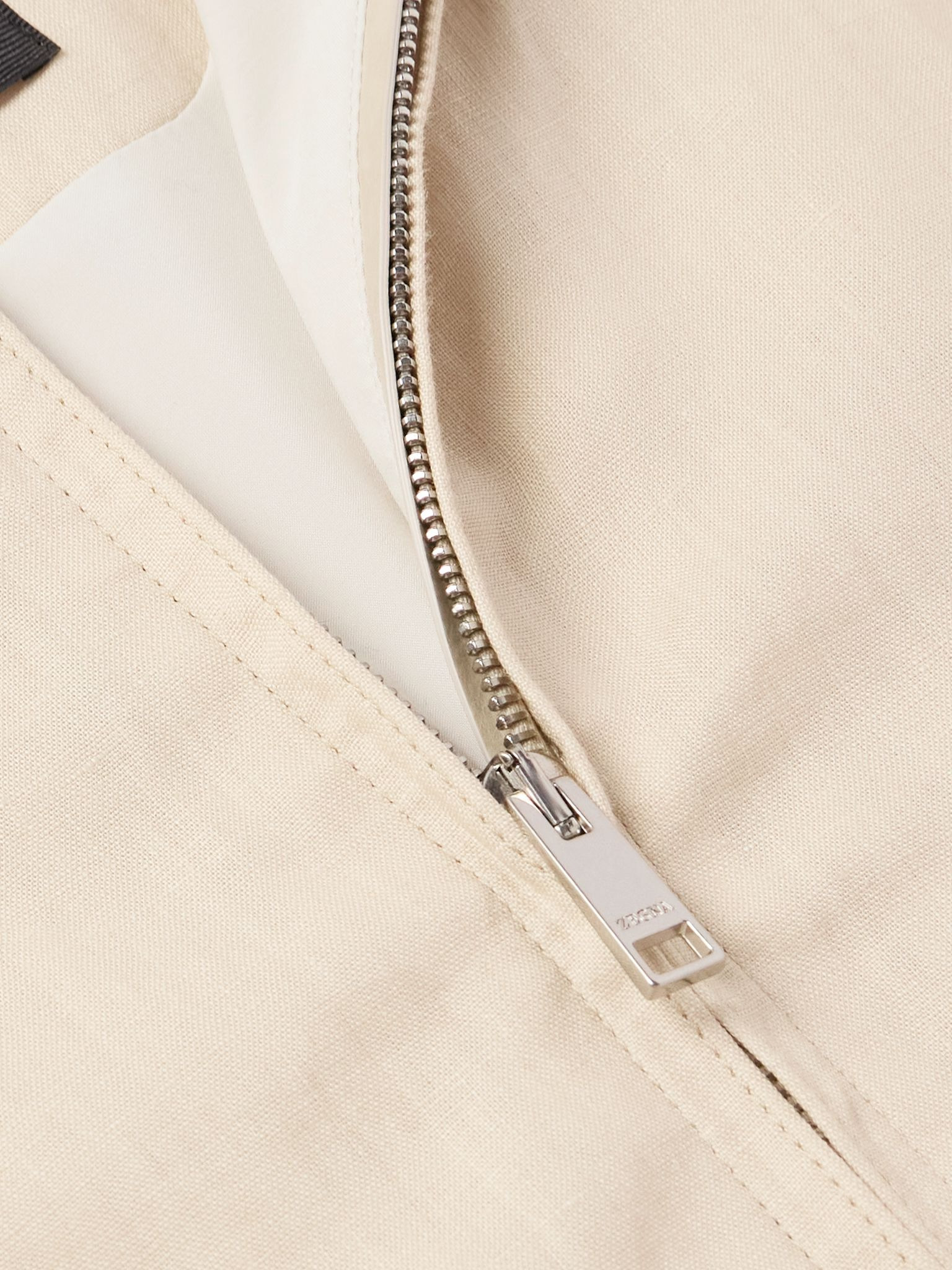 Leather-Trimmed Oasi Linen Jacket Beige - 4