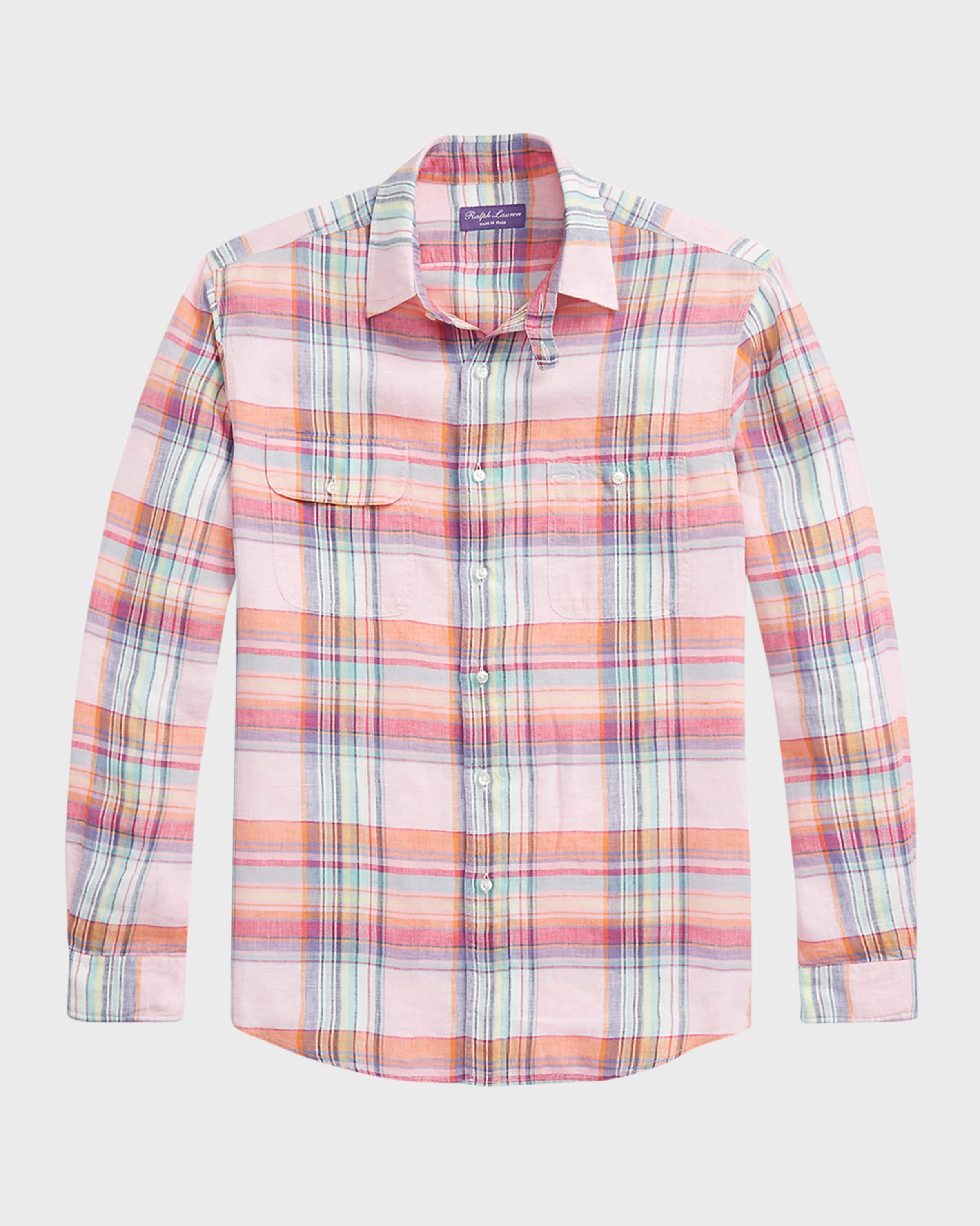 Men's Cassis Plaid Linen Button-Down Shirt - 1