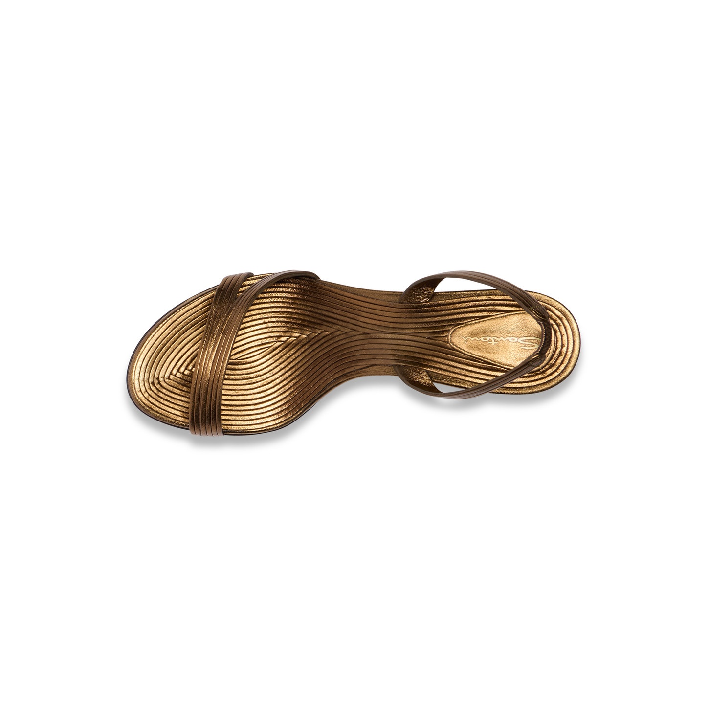 Women's gold leather mid-heel sandal - 5