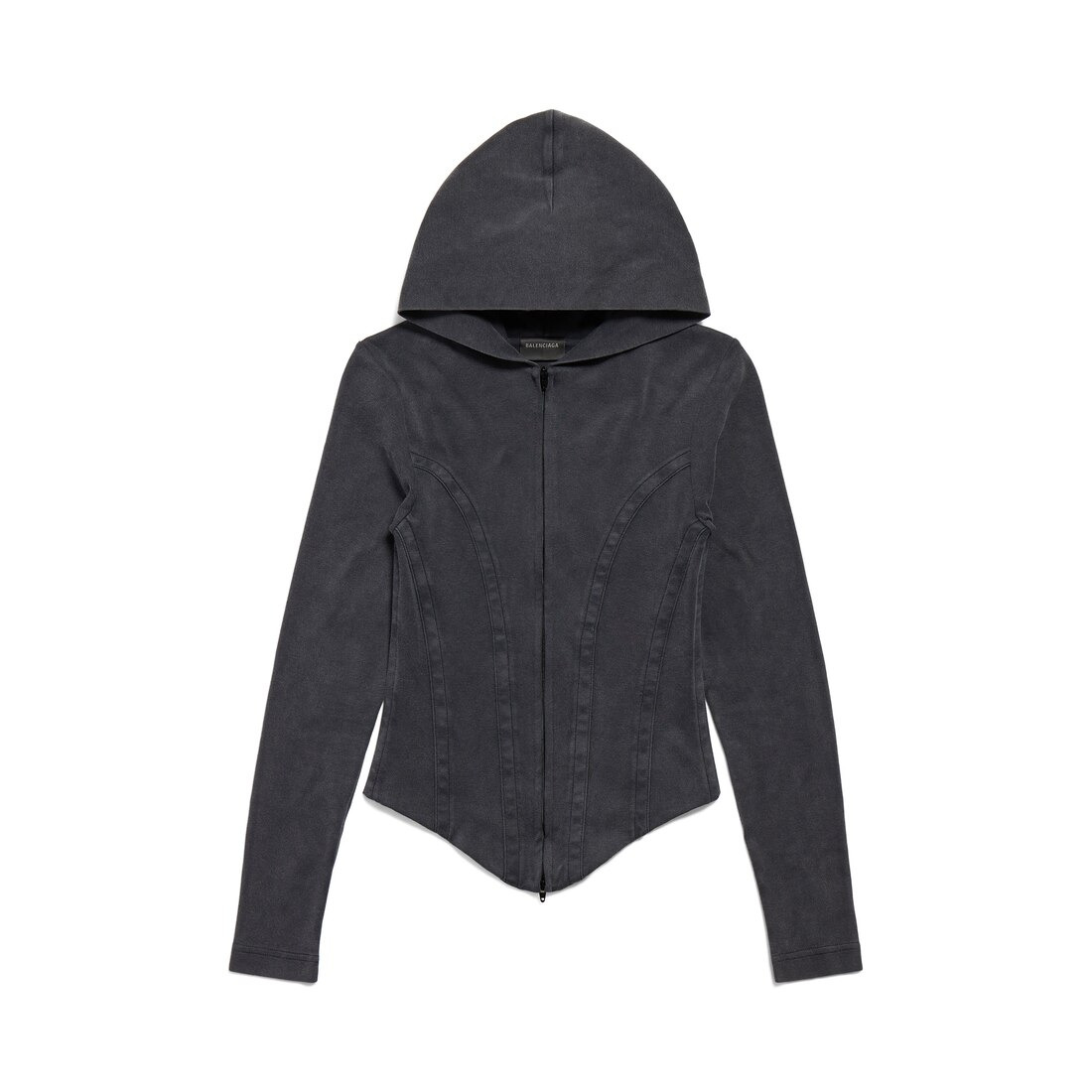 Women's Corseted Zip-up Hoodie in Black Faded - 1