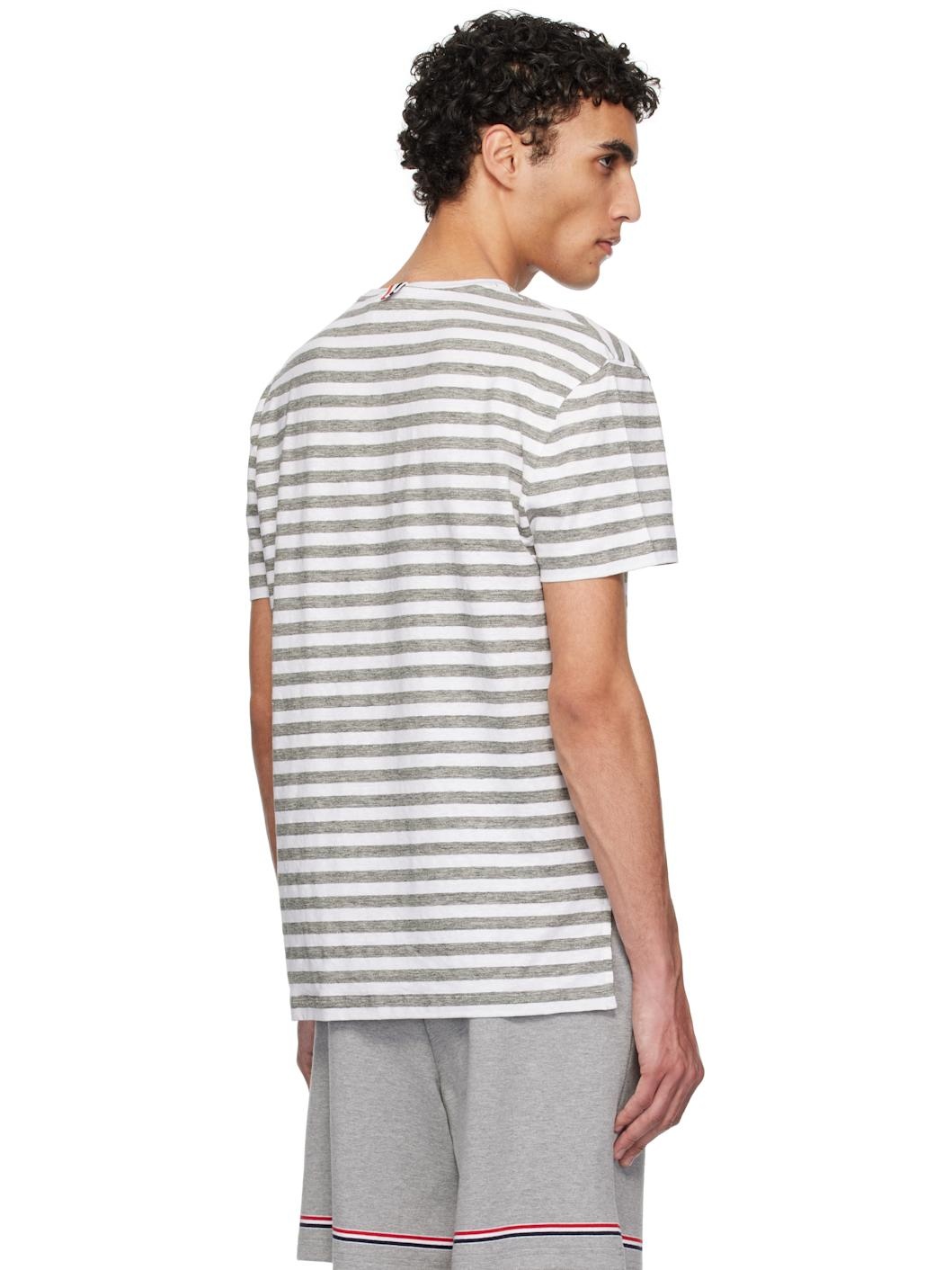 Gray & White Linen Jersey Ringer T-shirt - 3