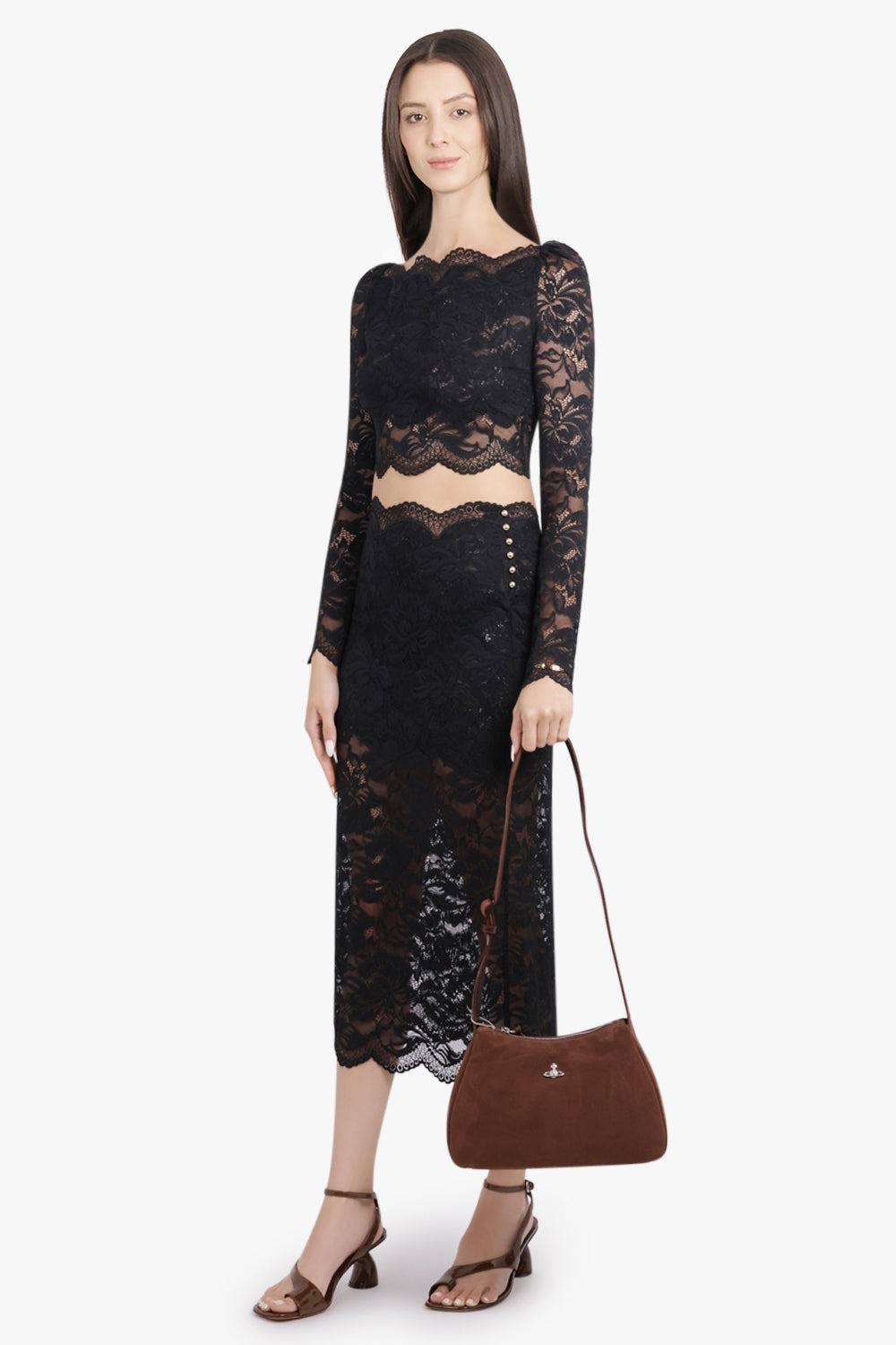 CROPPED LACE L/S TOP | BLACK - 2