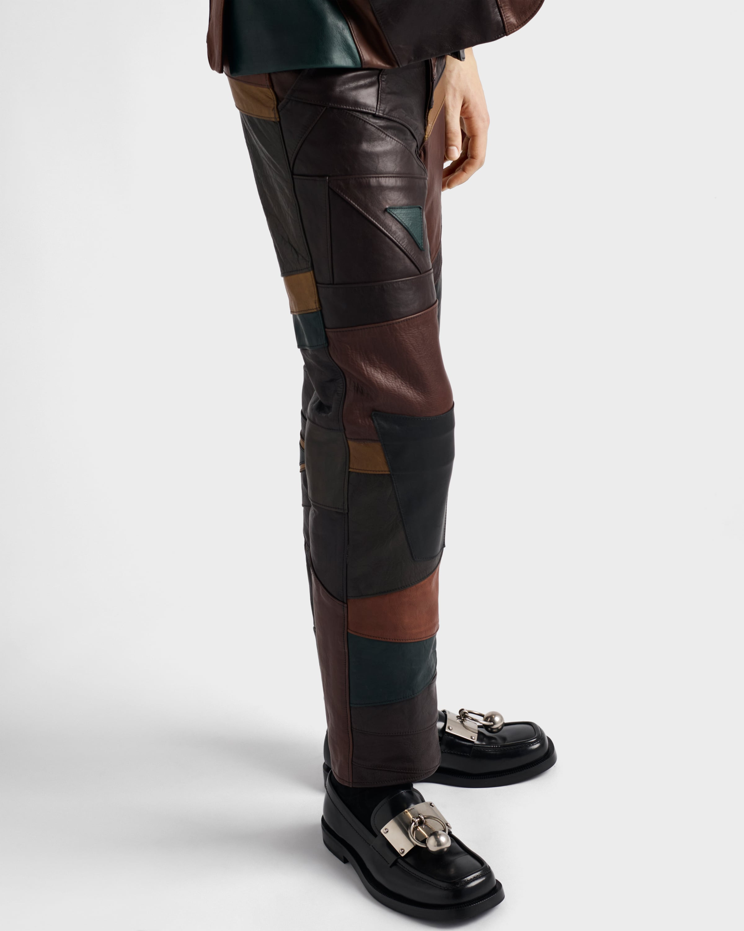 Patchwork leather pants - 3