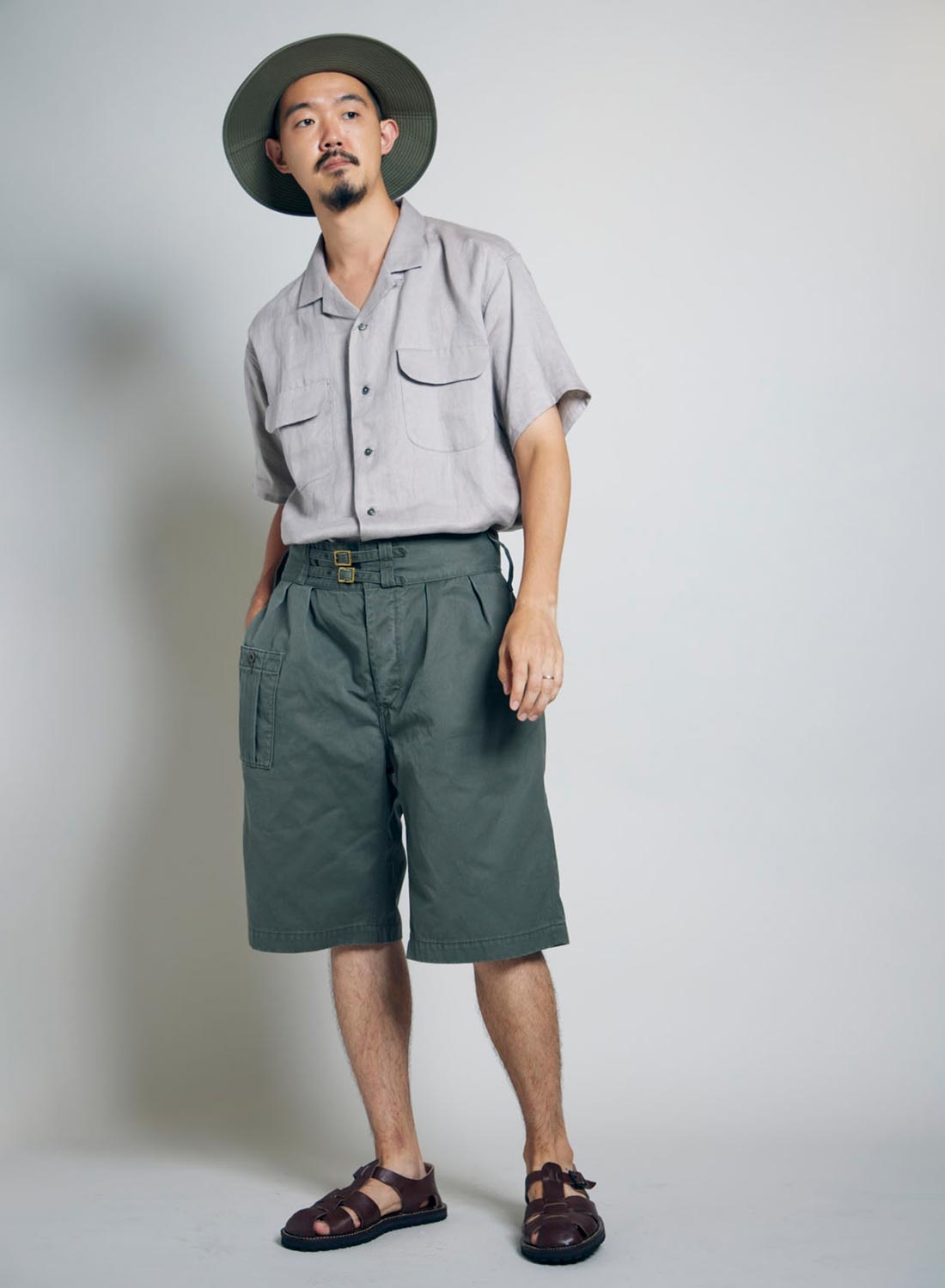 Open Collar Shirt Linen Twill in Grey - 2