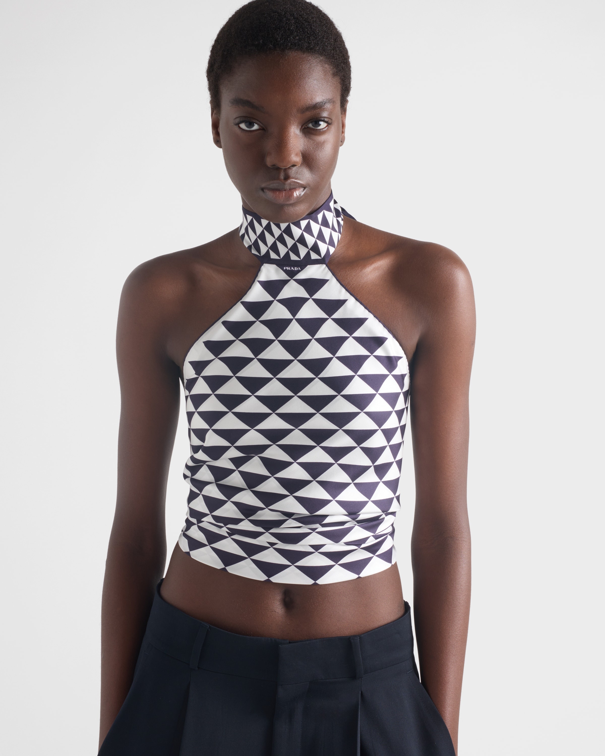 Printed silk twill halter top - 2