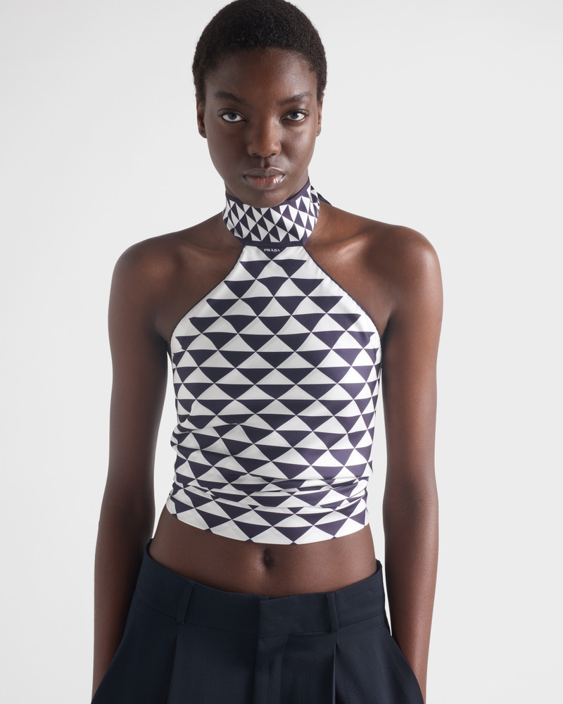 Prada Printed silk twill halter top outlook