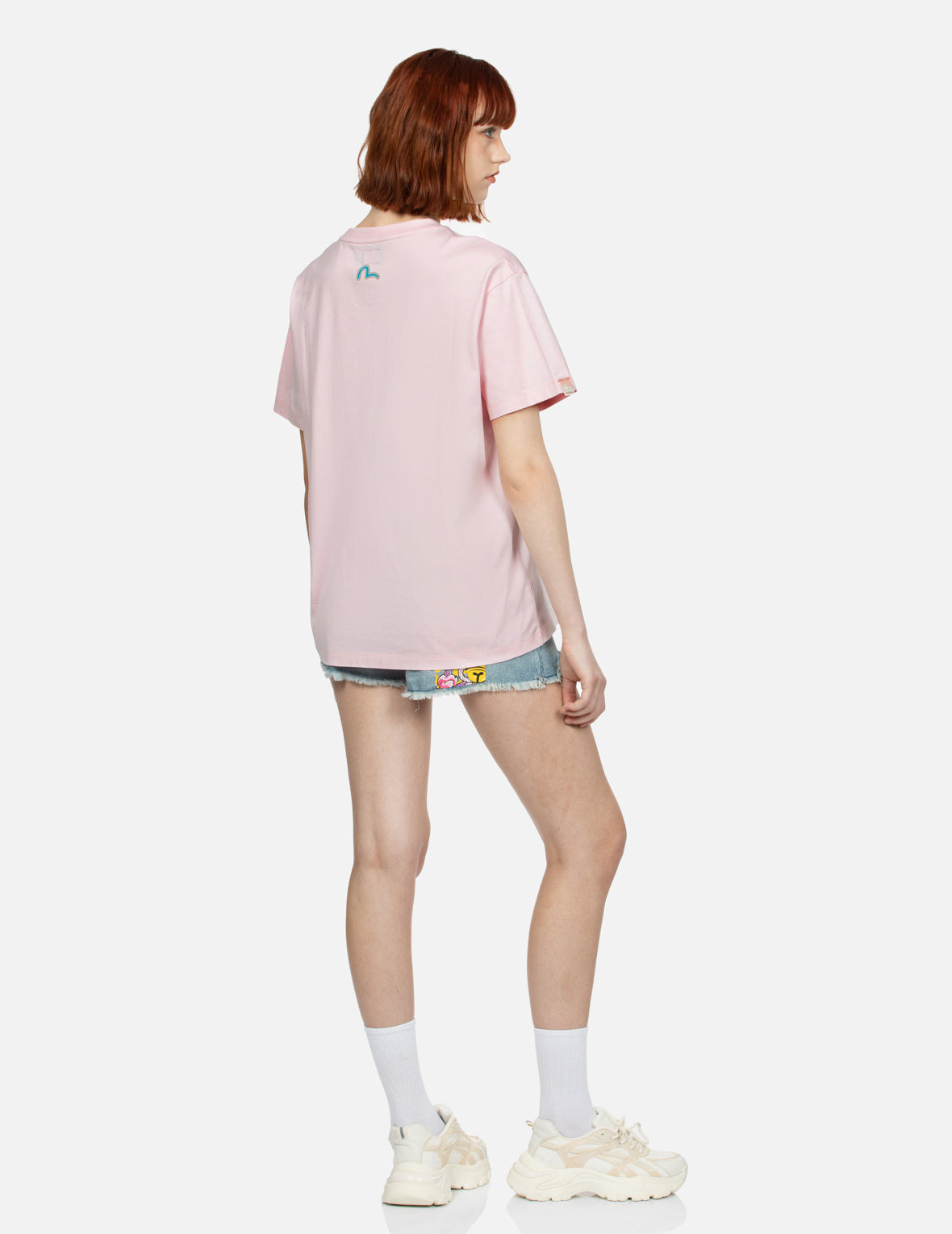 LOGO PRINT AND FORTUNE CAT EMBROIDERY BADGE BOYFRIEND T-SHIRT - 4