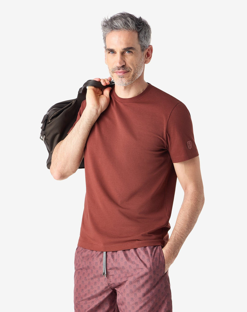 CORNELIANI Brick brown crew neck stretch cotton jersey t-shirt outlook