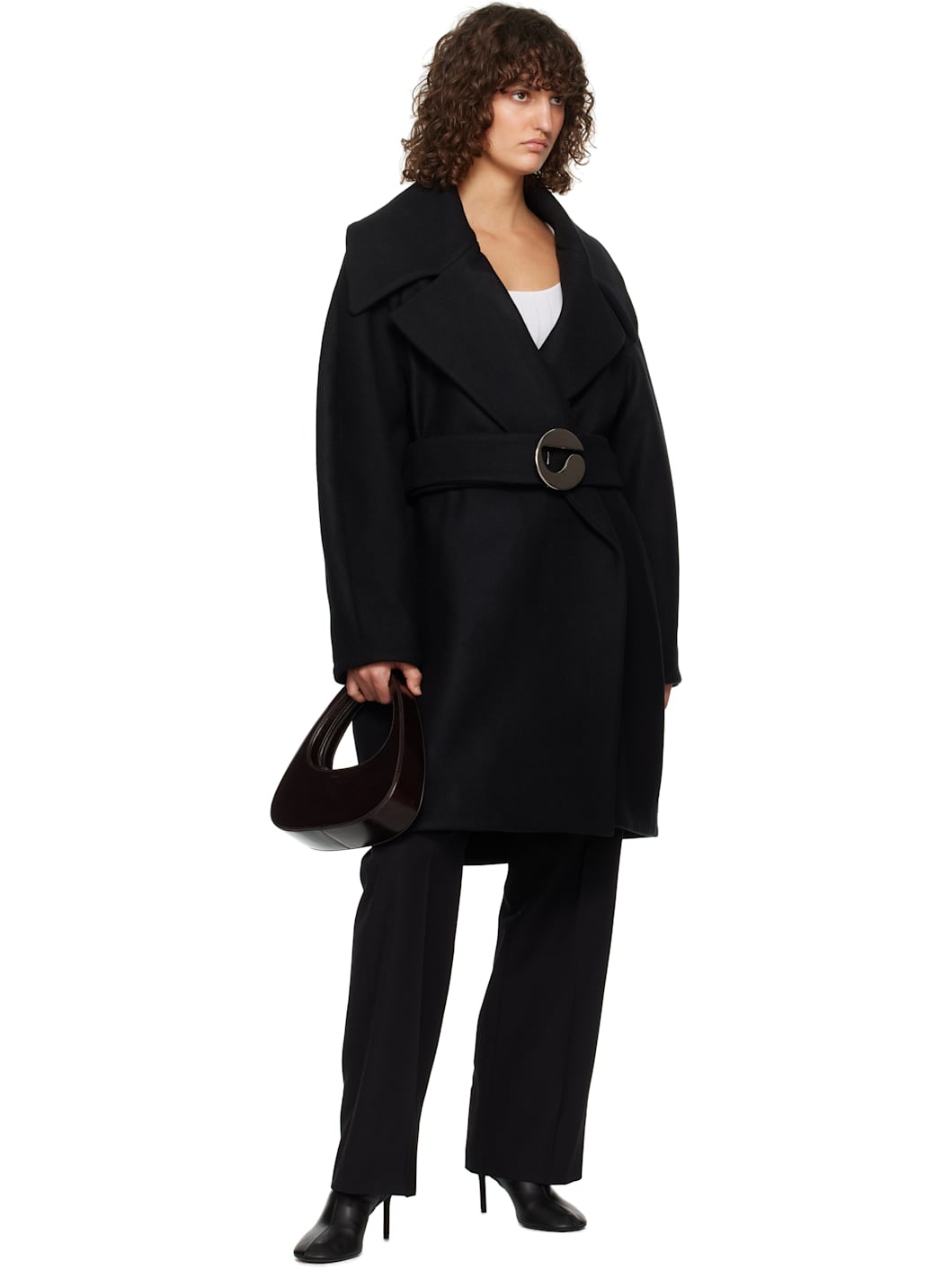Black Oversized Belted Coat - 4