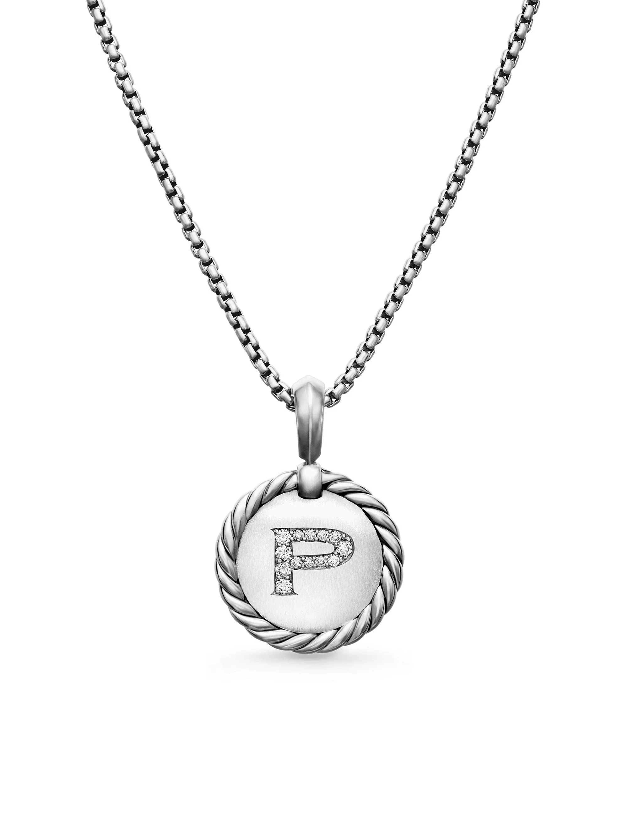Women's Initial Charm Necklace in Sterling Silver - Initial P - 1