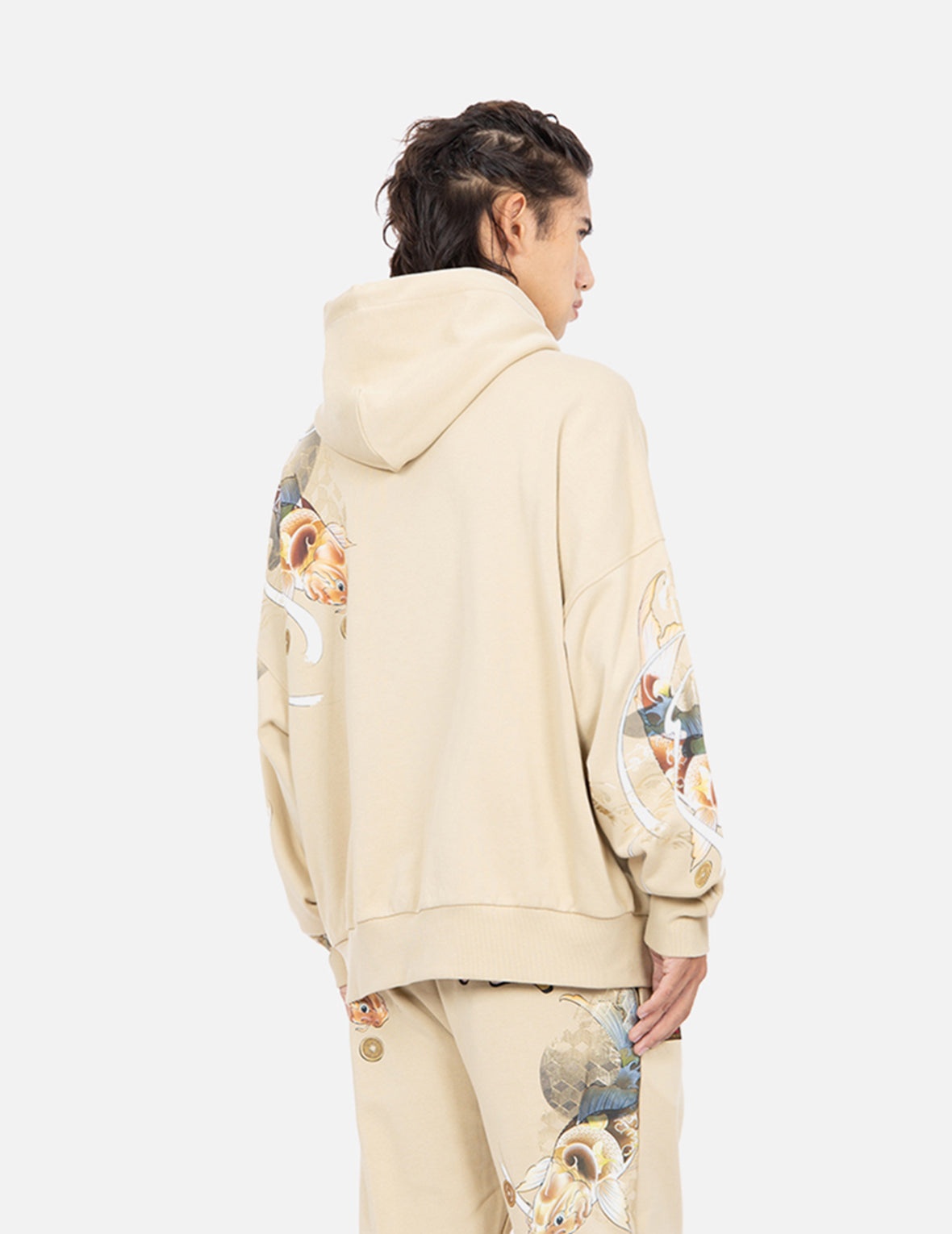 Tattoo Koi Print Hooded Sweatshirt - 8