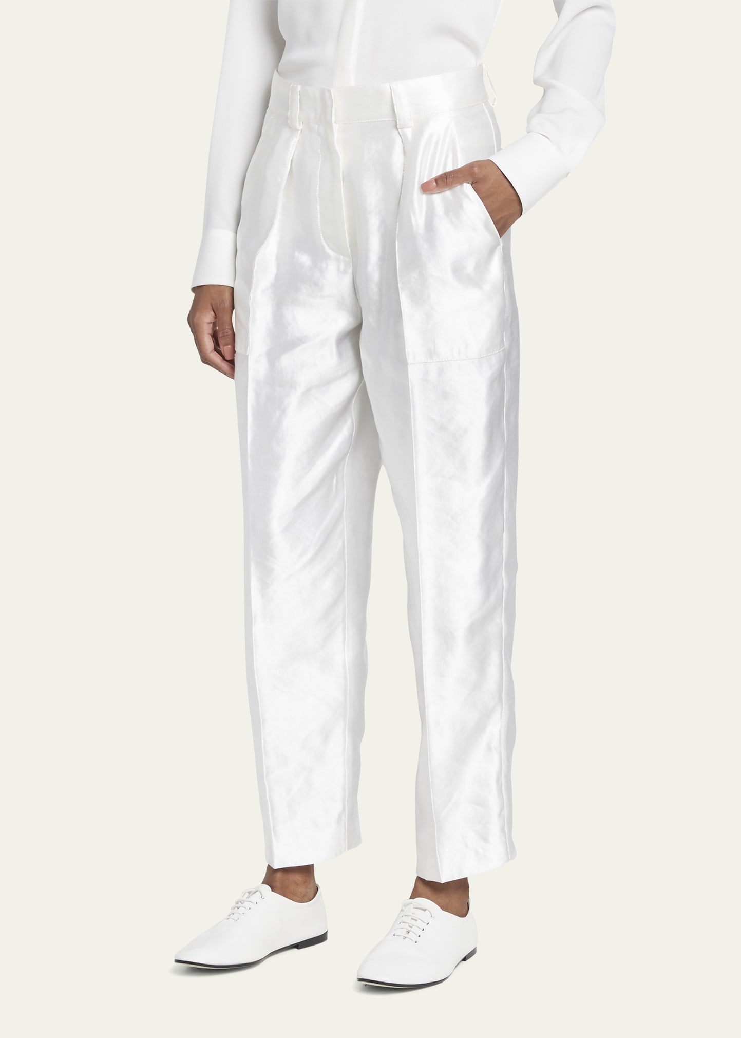 Pintuck Linen Silk Cigarette Trousers - 4