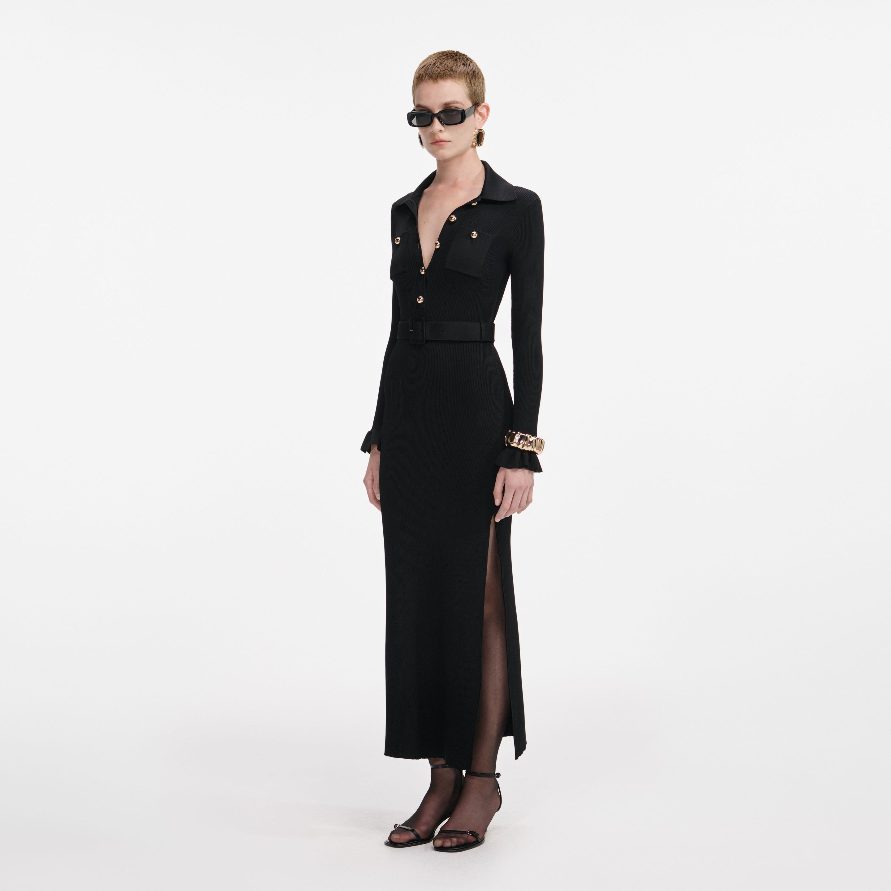 Black Ribbed Knit Maxi Dress - 2