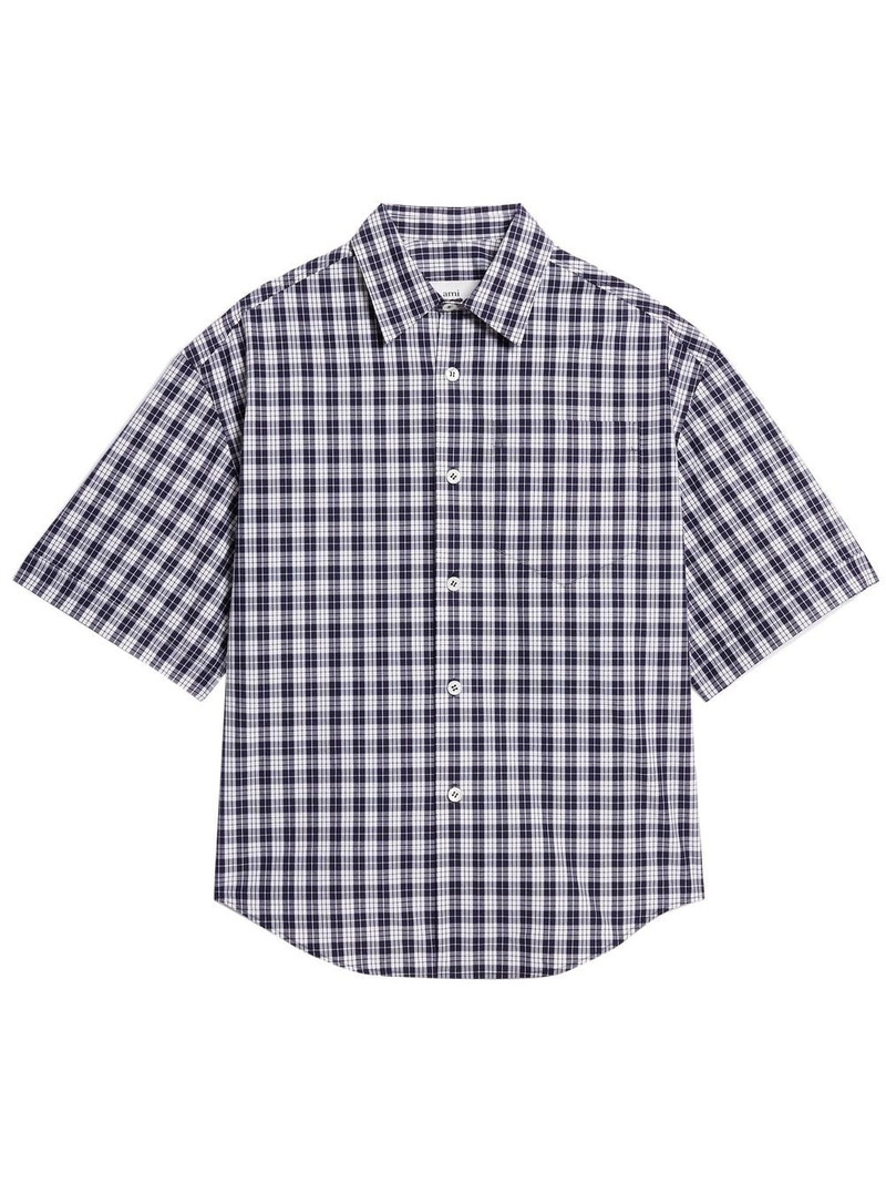 gingham-pattern short-sleeved shirt 1