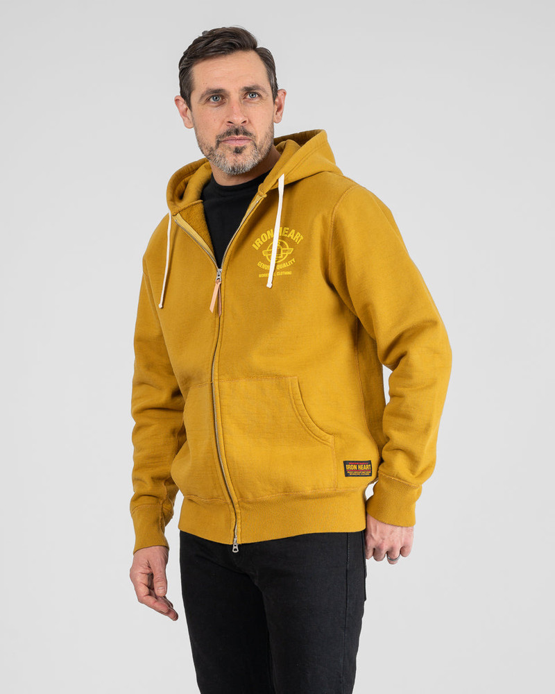 Iron Heart PRINTED 14OZ ULTRA HEAVYWEIGHT LOOPWHEEL COTTON ZIPPERED HOODIE - MUSTARD outlook