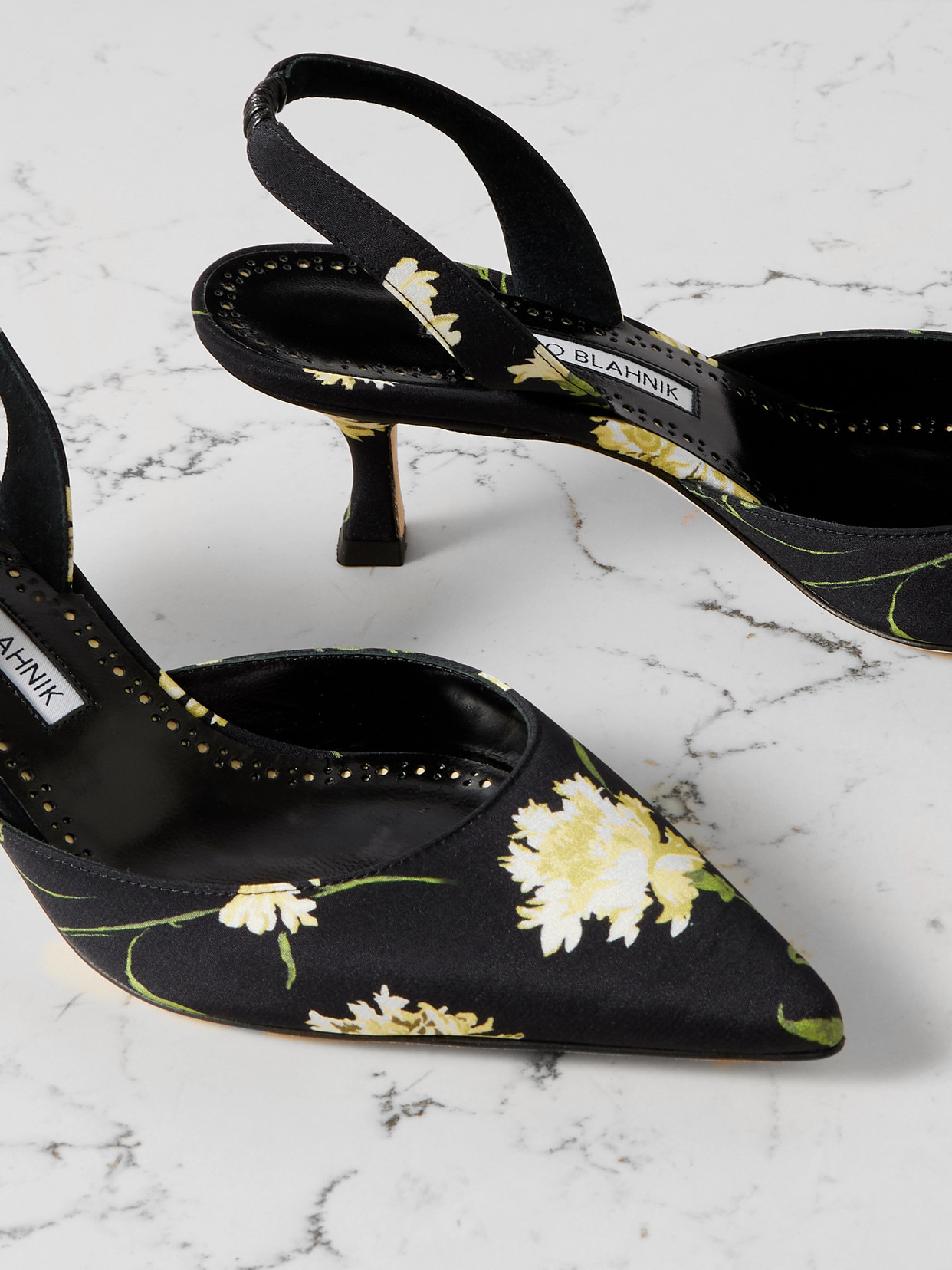 Carolyne 50 Floral-print Satin Slingback Pumps - 4