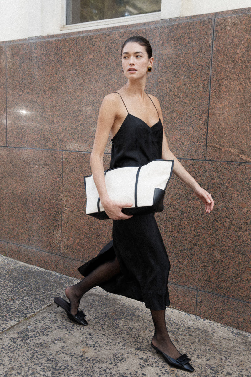 Silk Twill Slip Dress - Black - 9