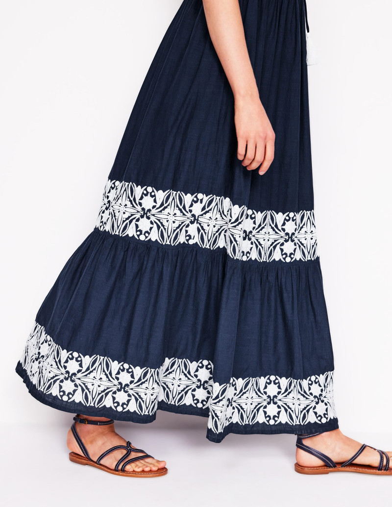 Tie Neck Tier Dress-Navy 3