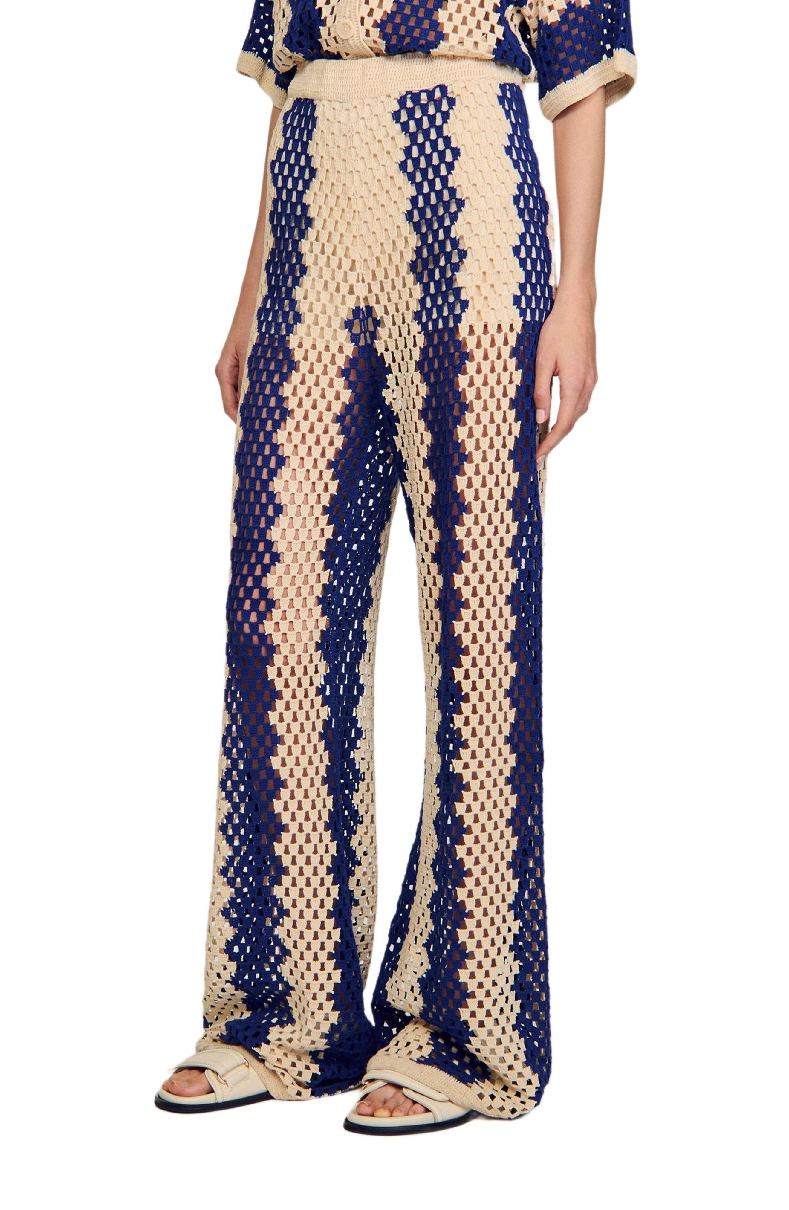 SANDRO Two-tone open weave trousers in Blue /Ecru at Nordstrom - 3