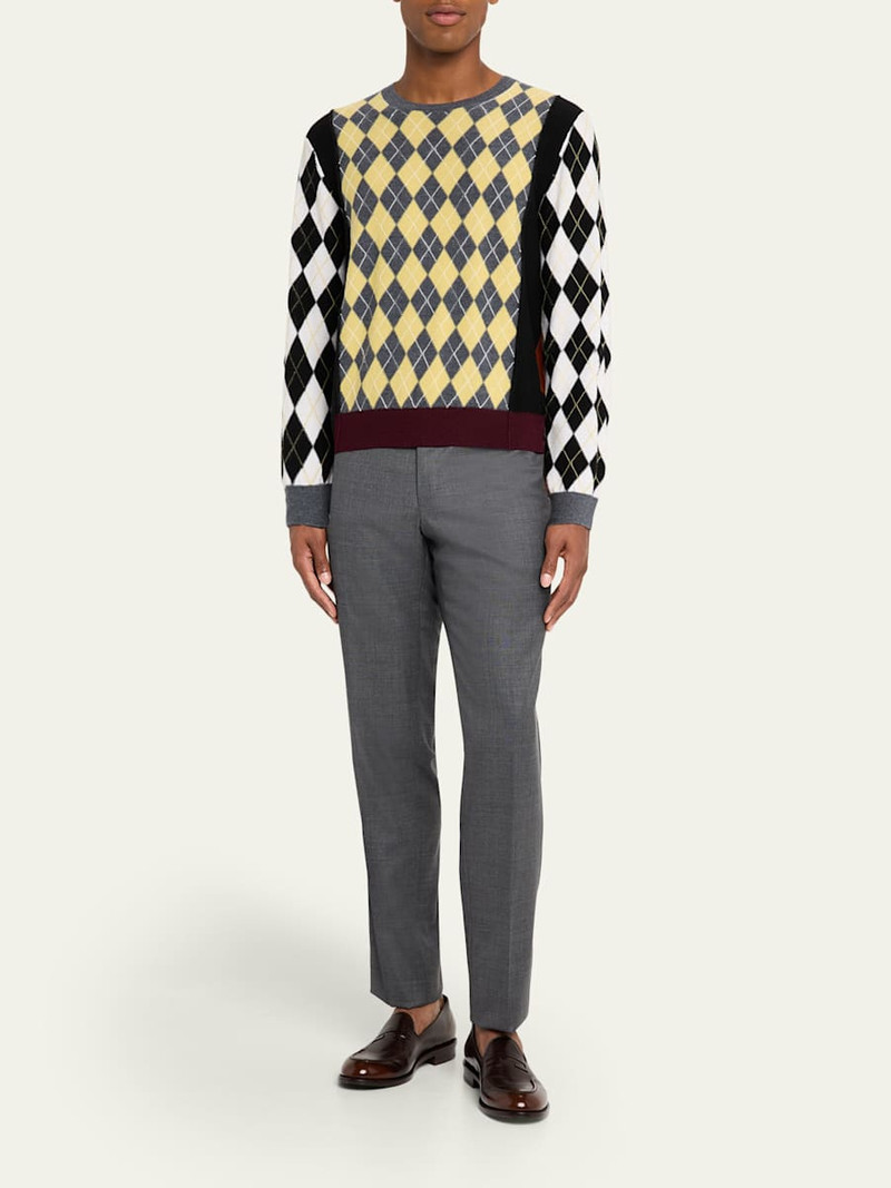 ZANKOV Men's Merino Wool Color-Block Argyle Crewneck Sweater outlook