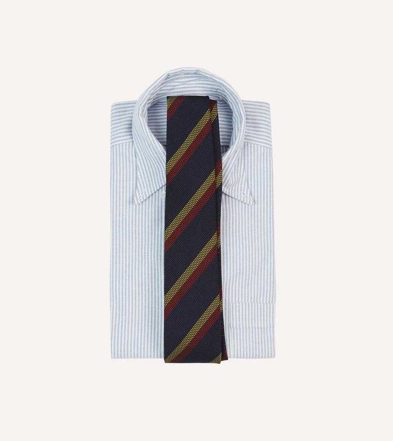 Drake's Navy, Red and Gold Double Stripe Hand Rolled Silk Grenadine Tie outlook