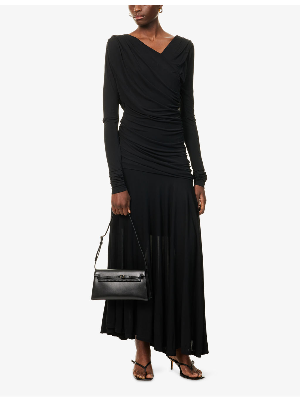 Ruched Long-Sleeves Woven Maxi Dress - 2