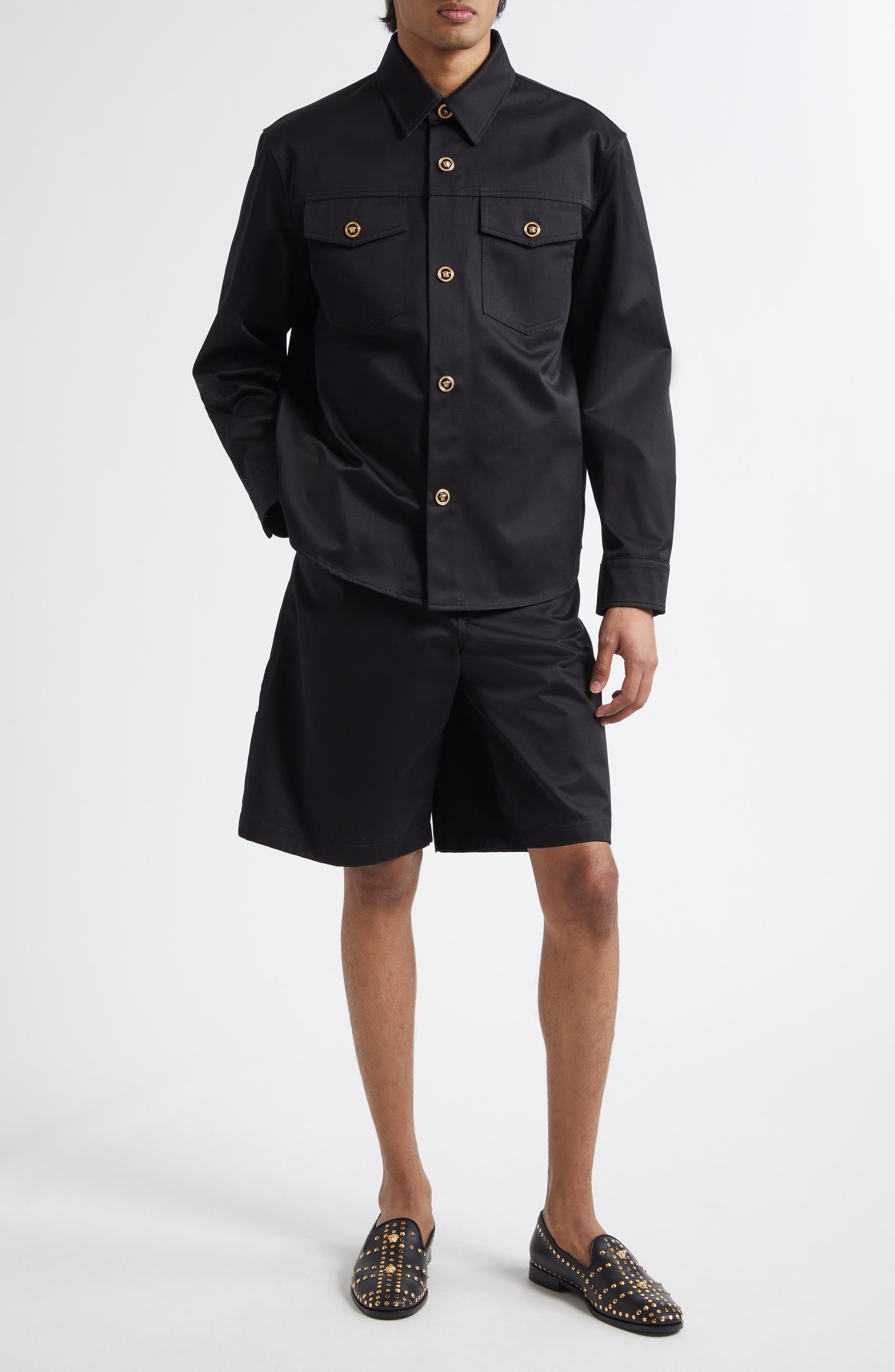 Versace Cotton Gabardine Cargo Shorts in Black at Nordstrom - 2