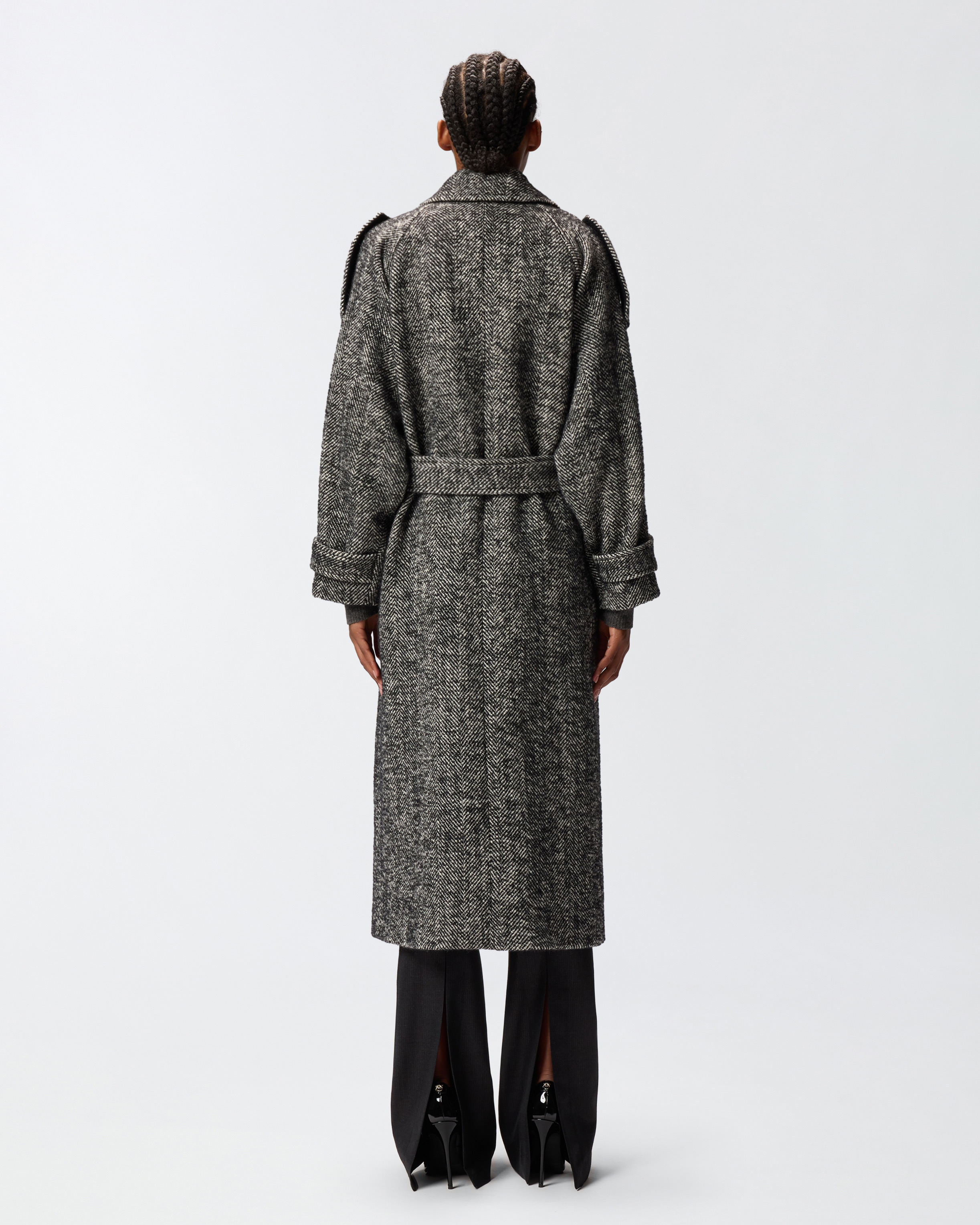 LONG HERRINGBONE CLOTH COAT - 4