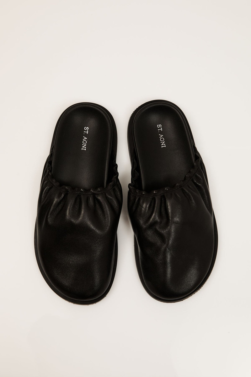 Soft Gathered Mules - Black 3