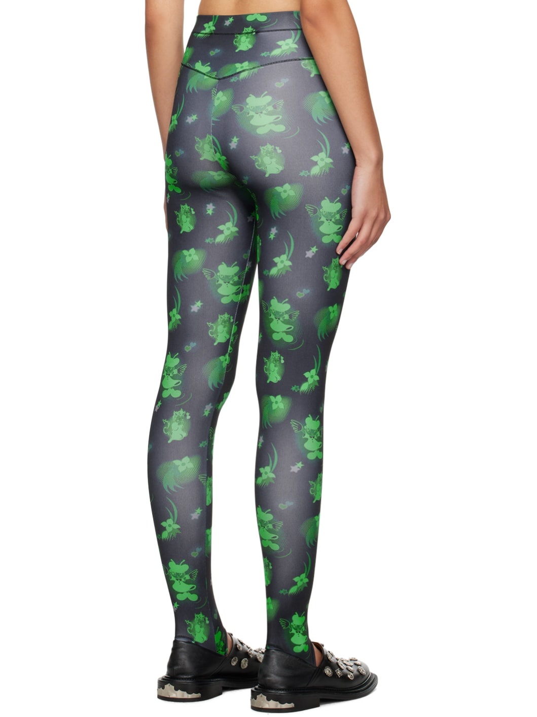 Black & Green Neon Cartoon Leggings - 3