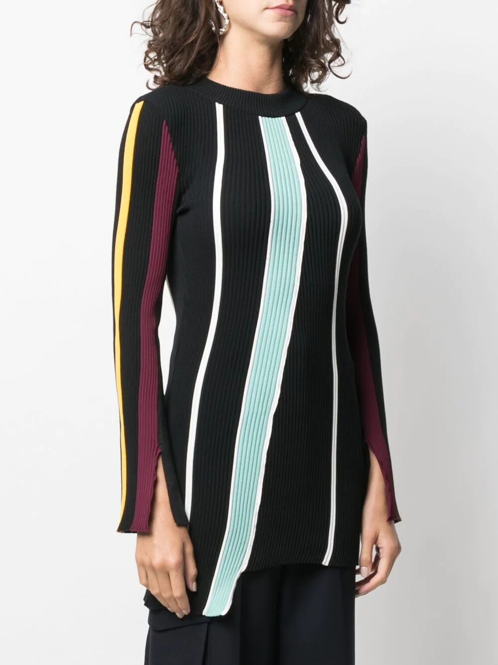 asymmetric striped knit jumper - 3
