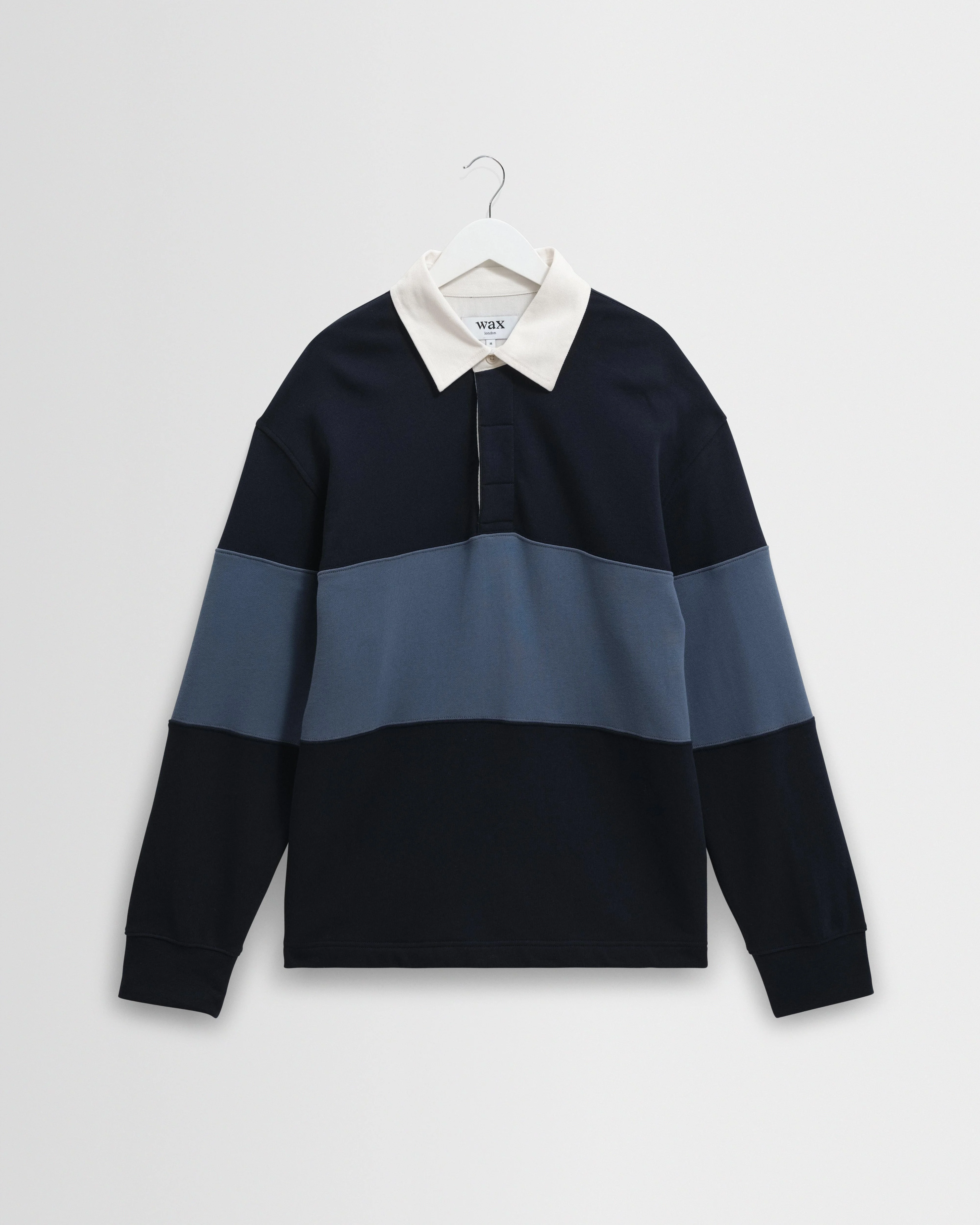Rowhill - Navy And Blue Panelled Loopback Rugby Shirt - 1