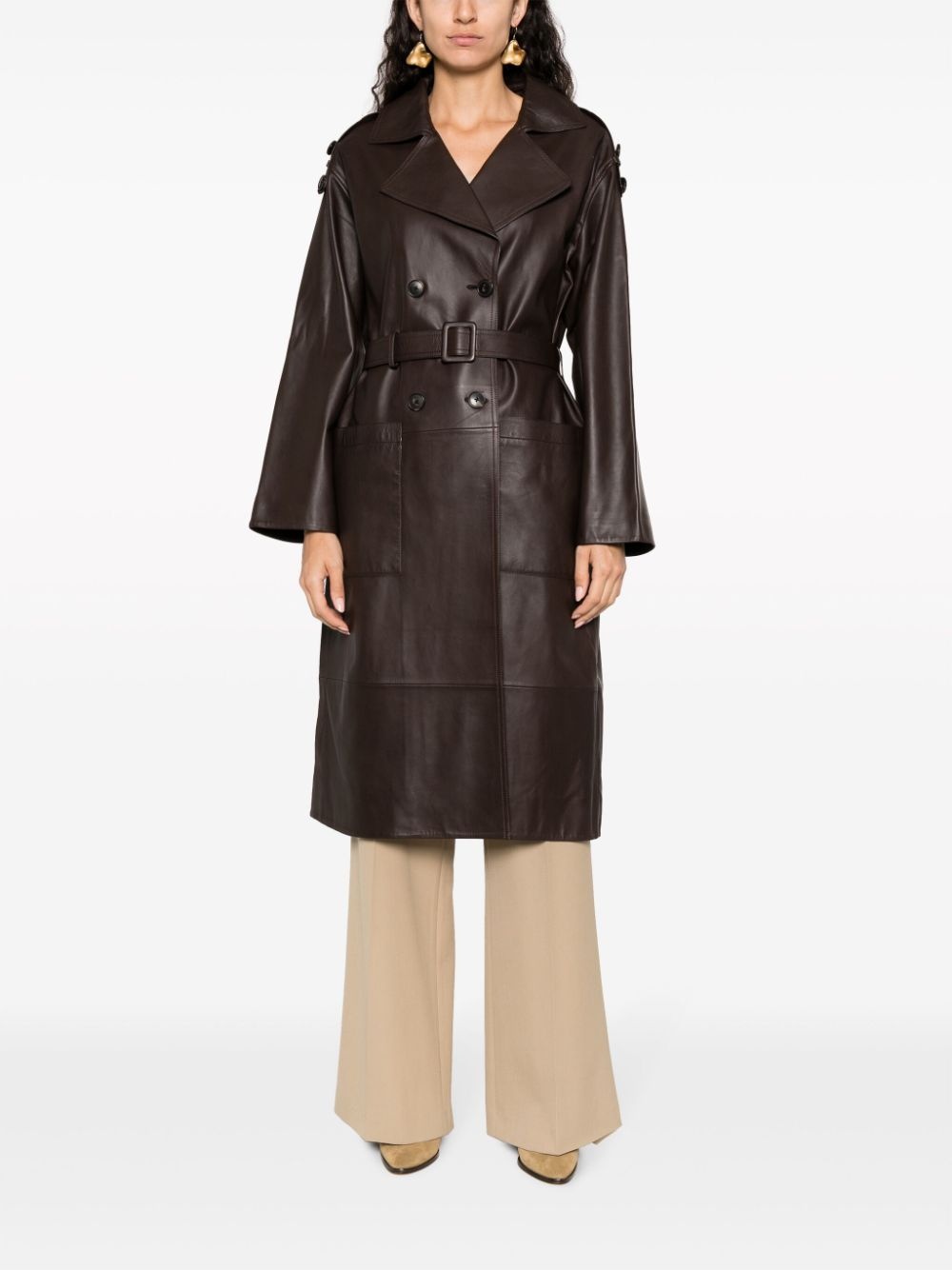 double-breasted leather coat - 2