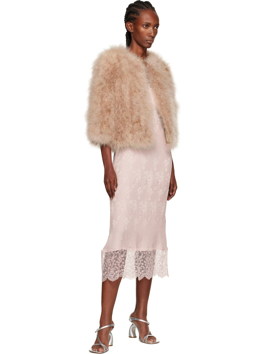 Beige Short Feather Jacket - 4