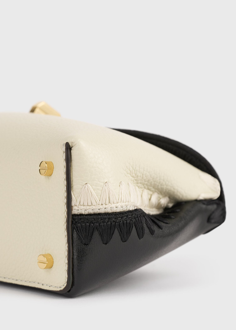 Mini T-lock embroidered leather clutch black/milk 7